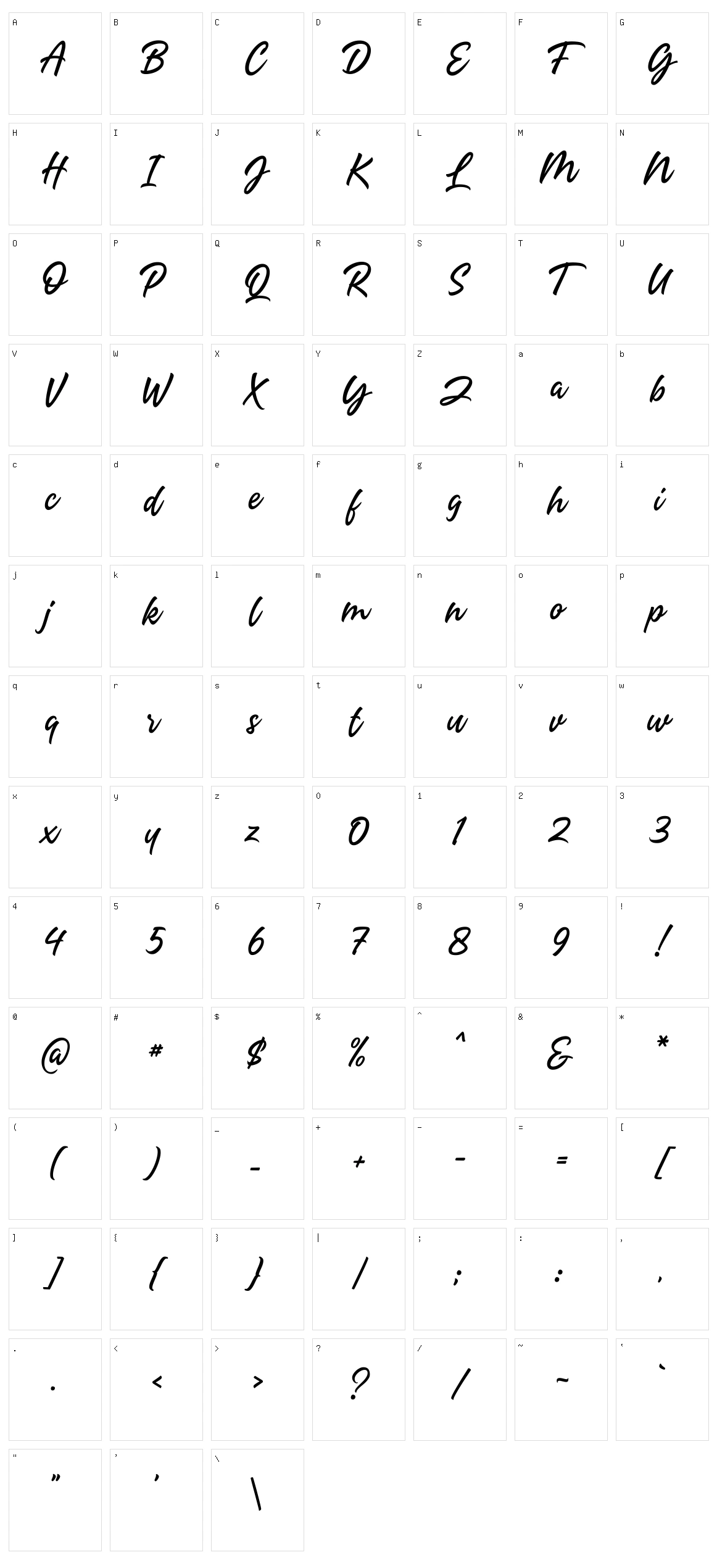 Headey Script Character Set