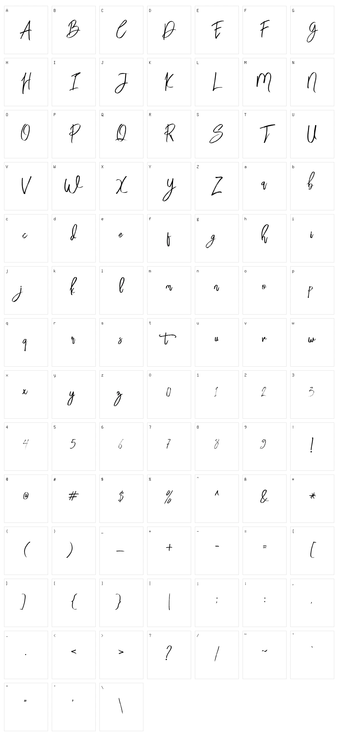 Bloomy Script Character Set