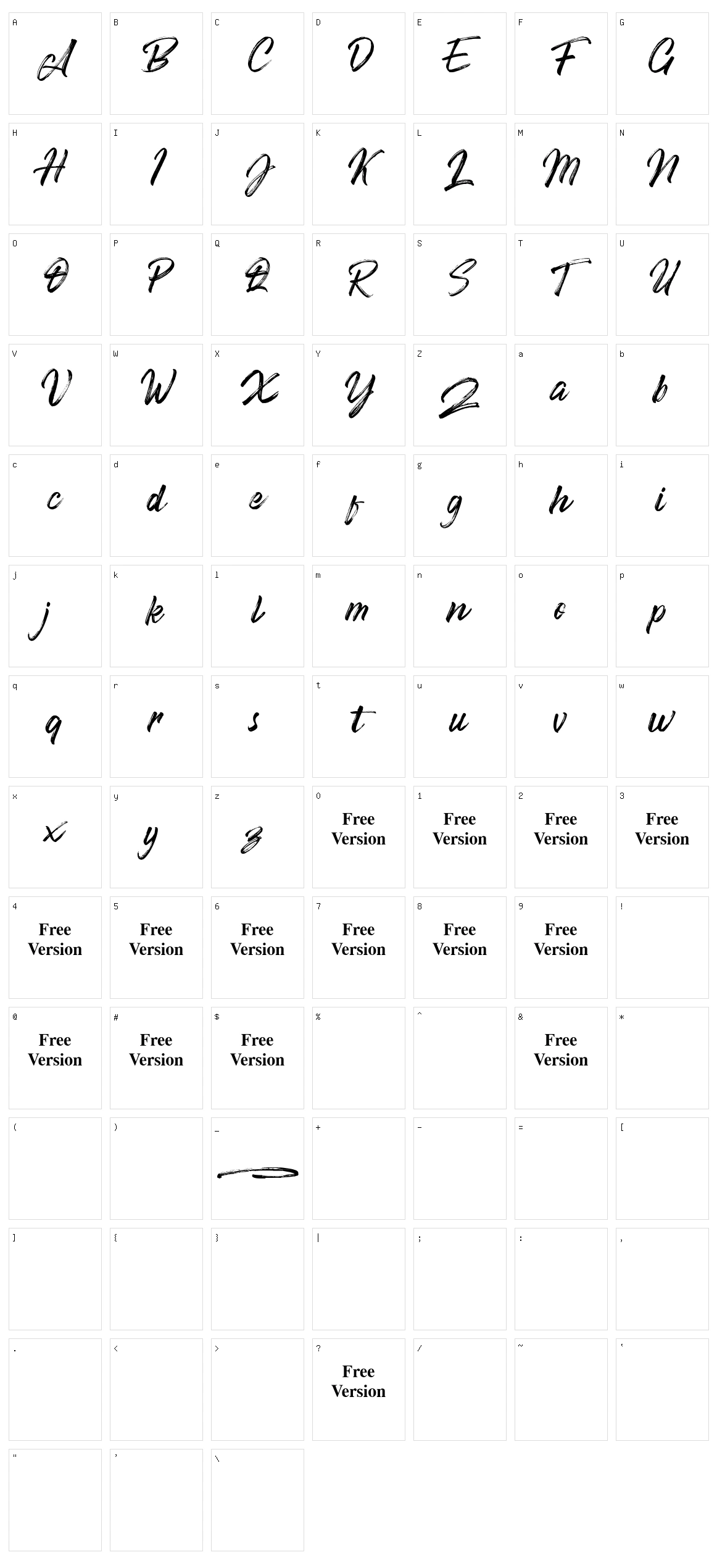 Artsender Character Set