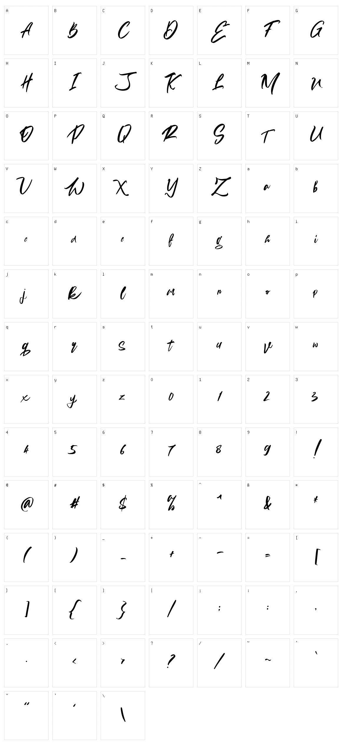 Aliva Brush Script Character Set