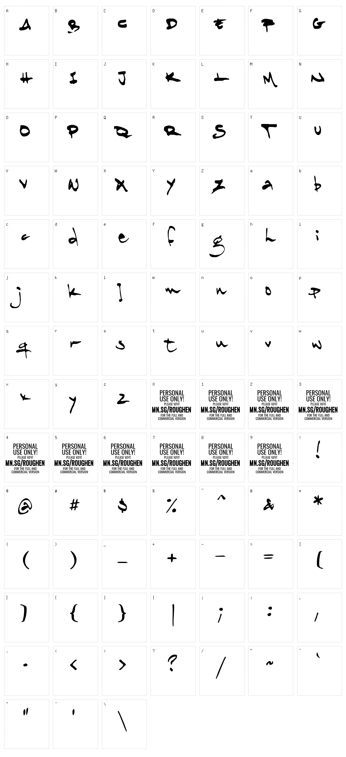 Roughen Character Set