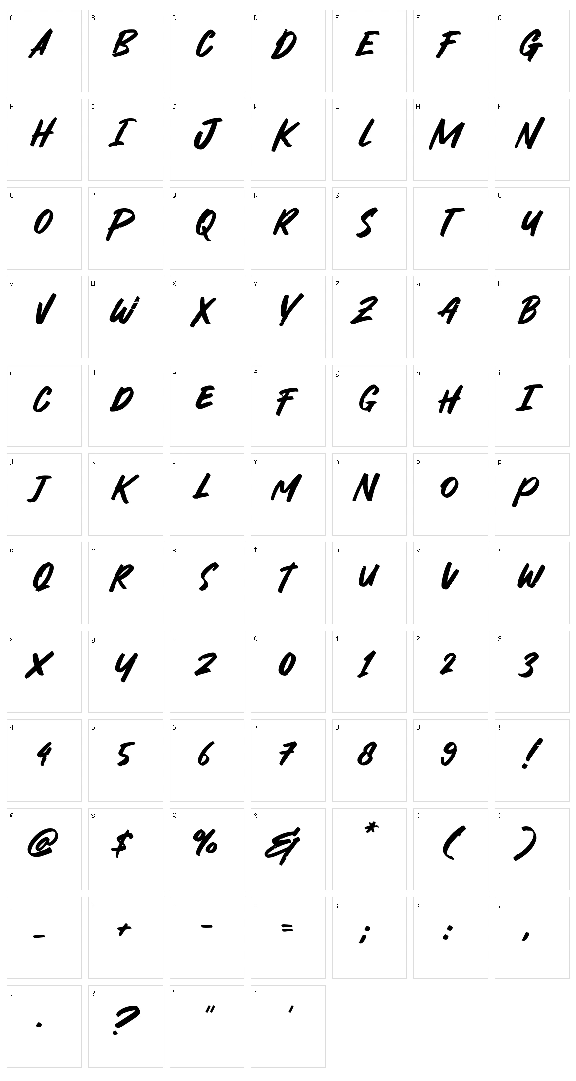Glowdex Character Set