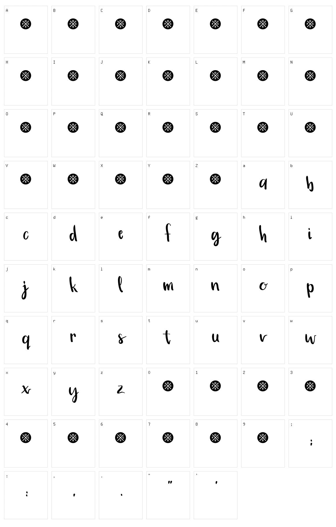 Simple Brush Script Character Set