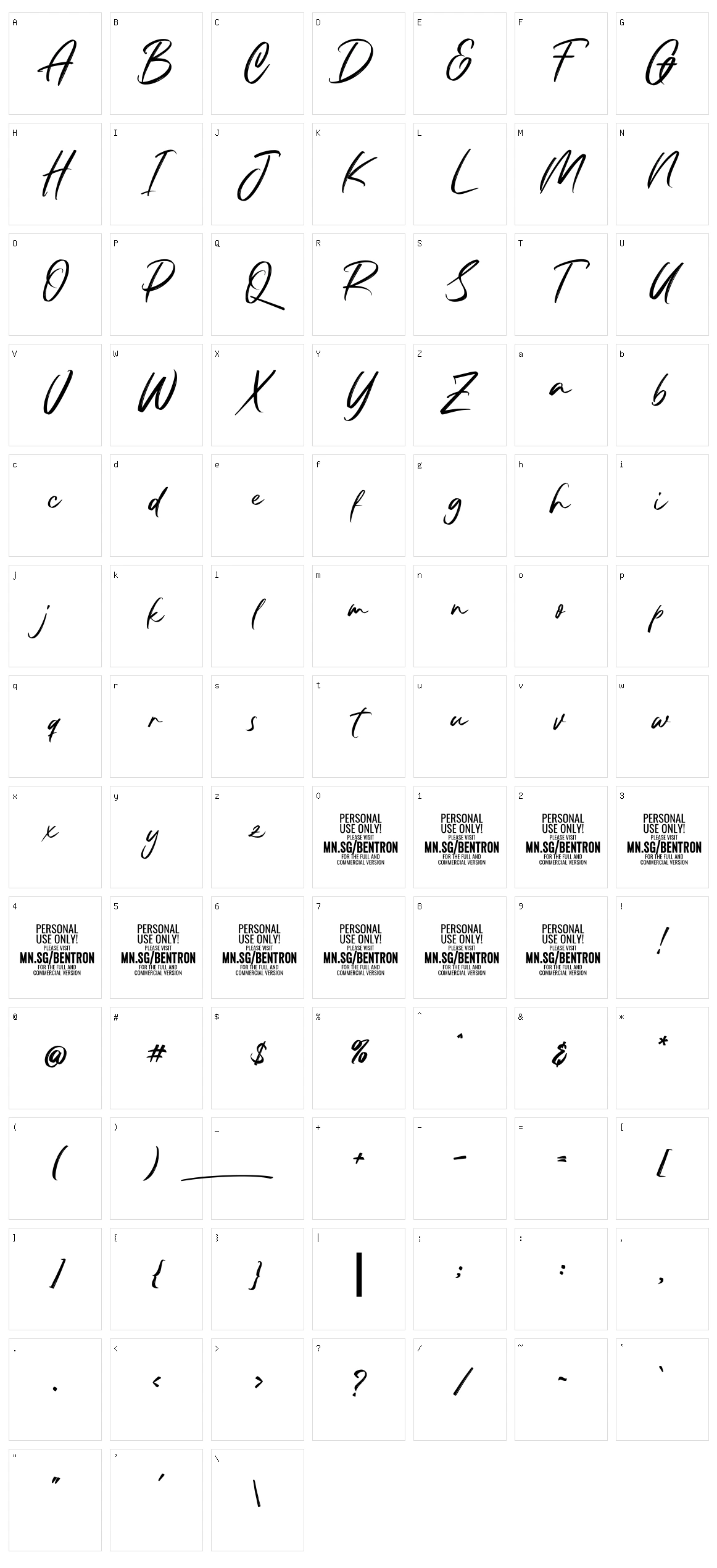 Bentron Calligraphic Character Set