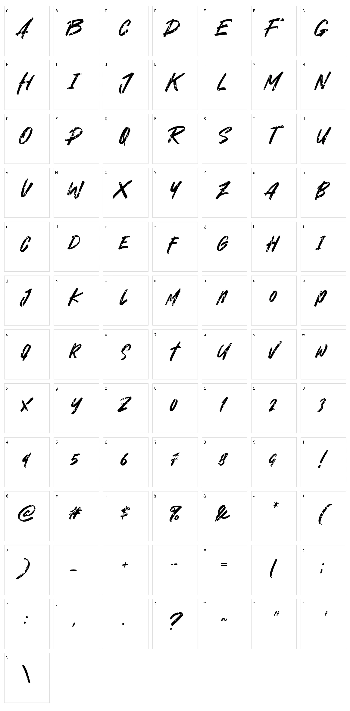 Rowdex Character Set