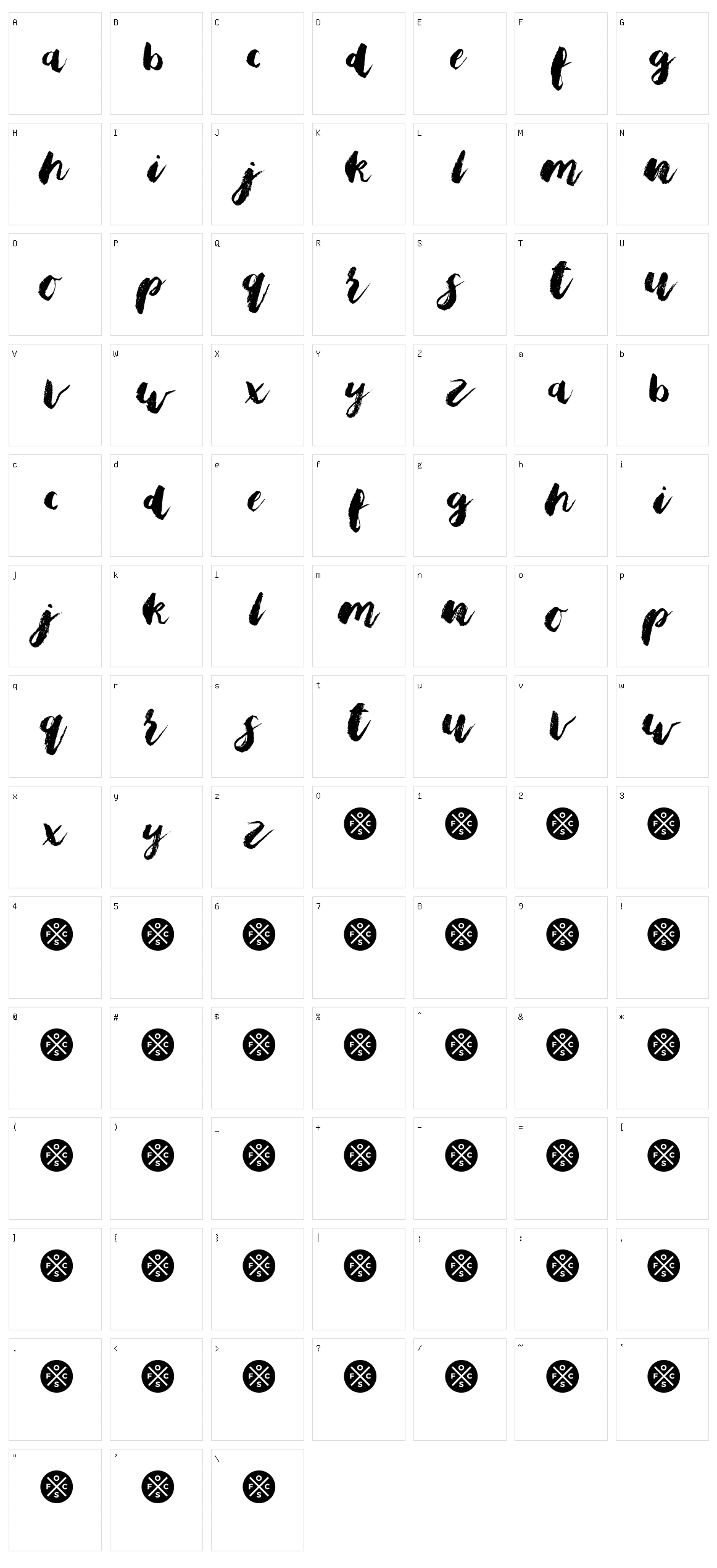Bristle Brush Script Character Set