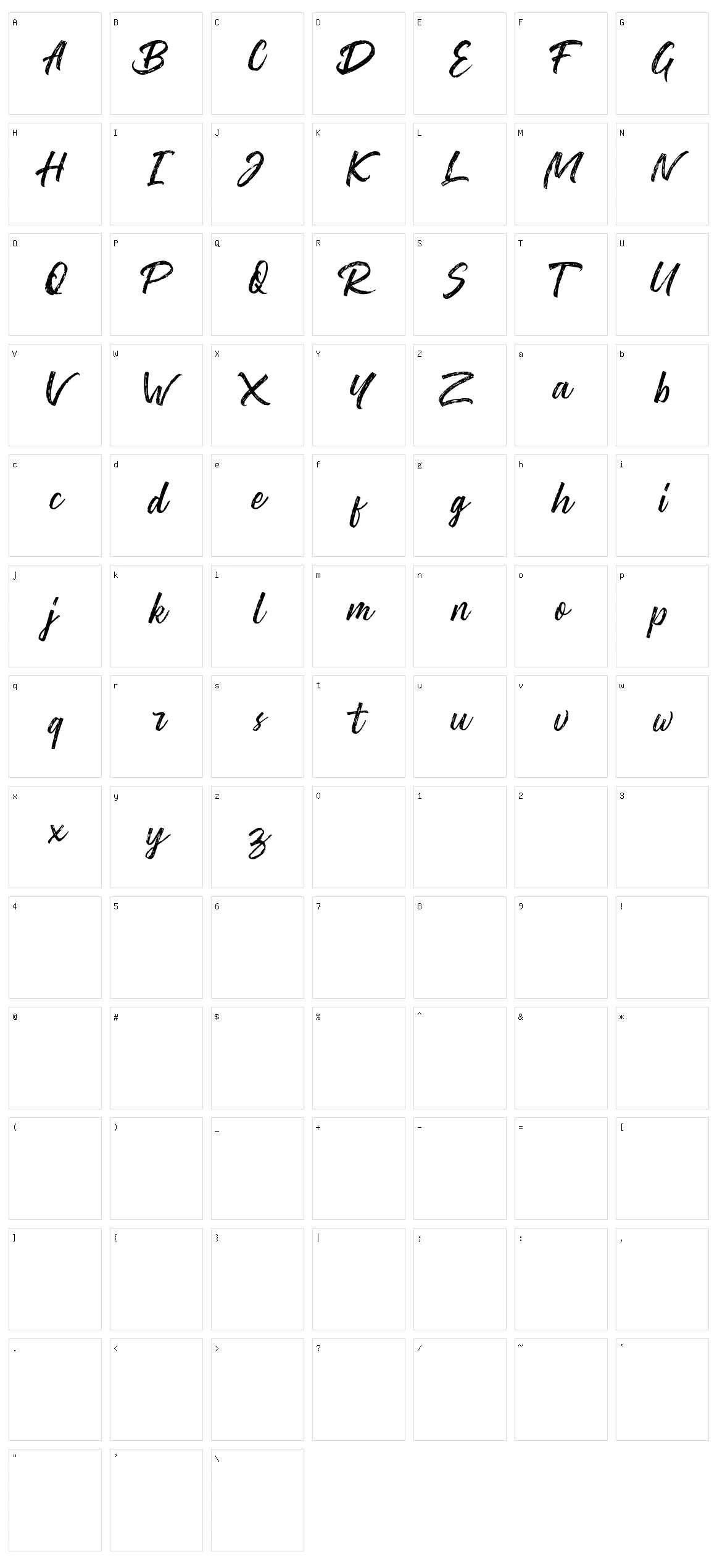 Washington Rough Script Character Set