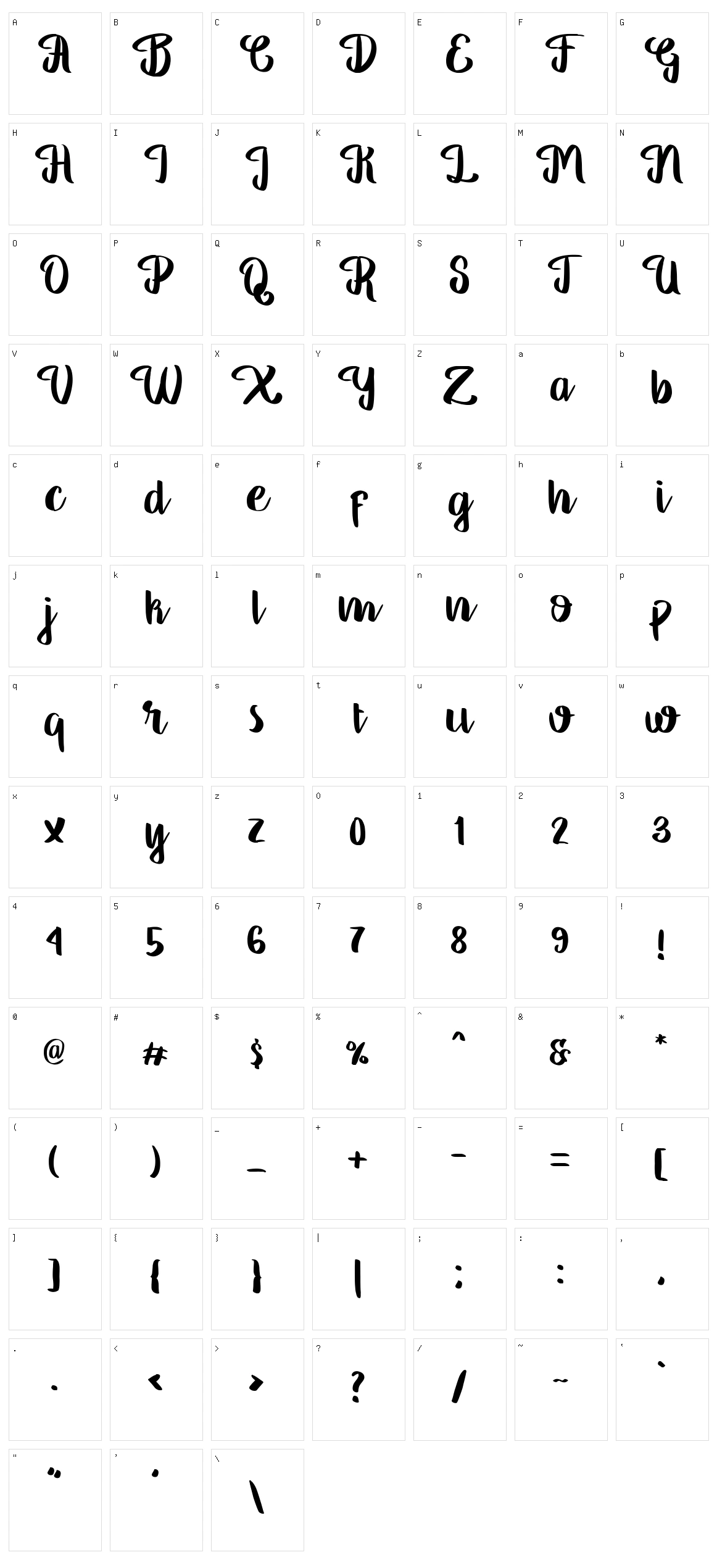 Georgia Script Character Set