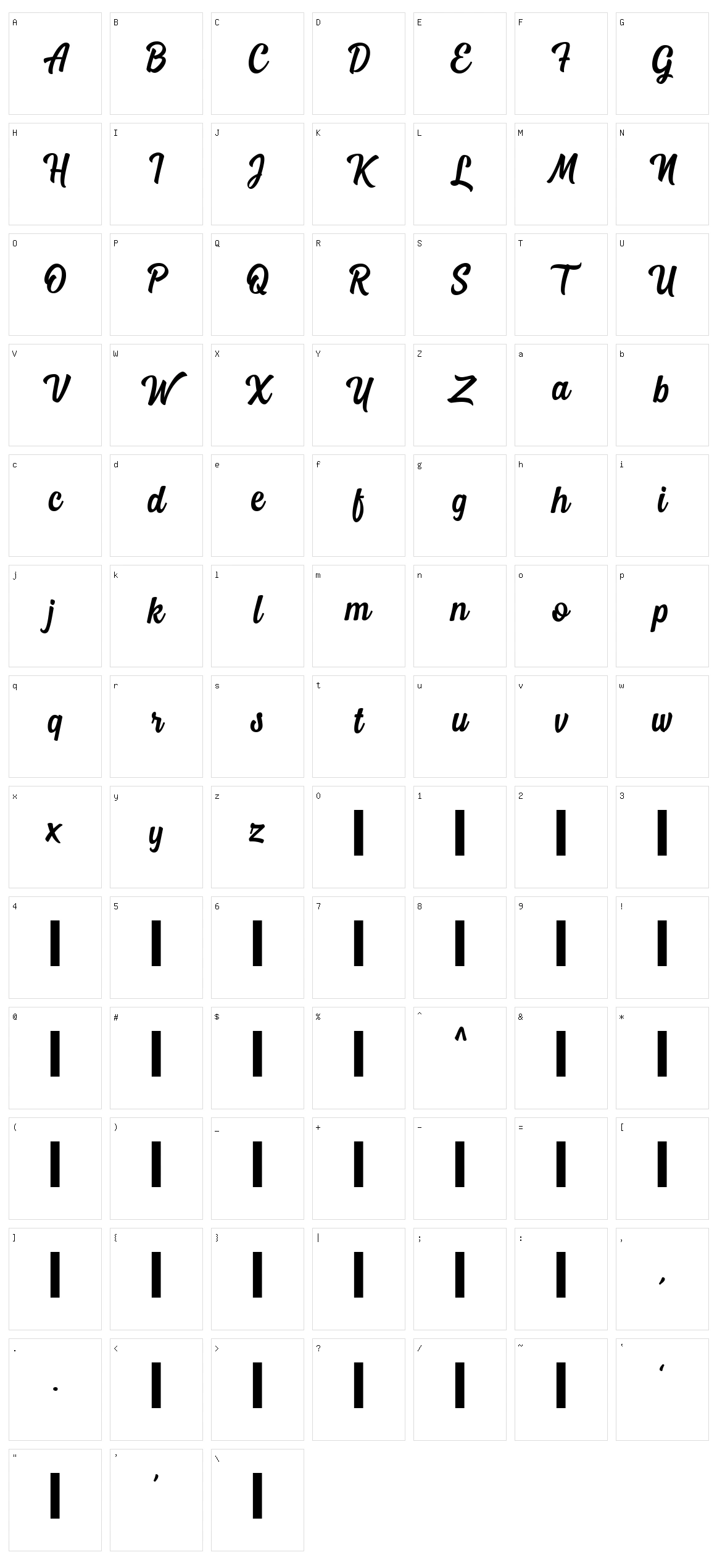 Mostley Script Character Set