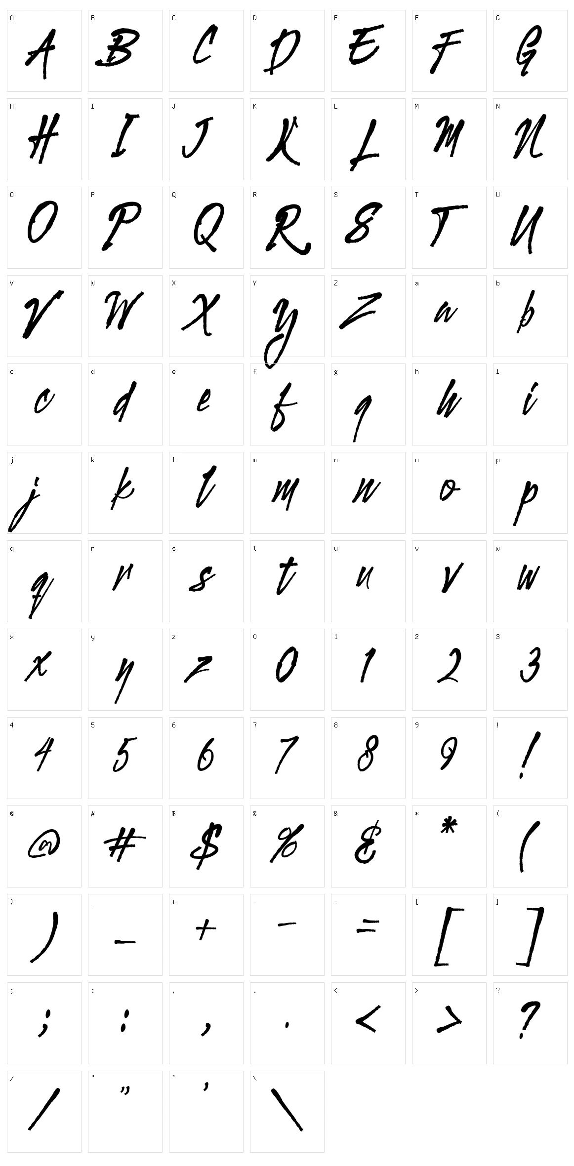 Gloucester Brush Script Character Set