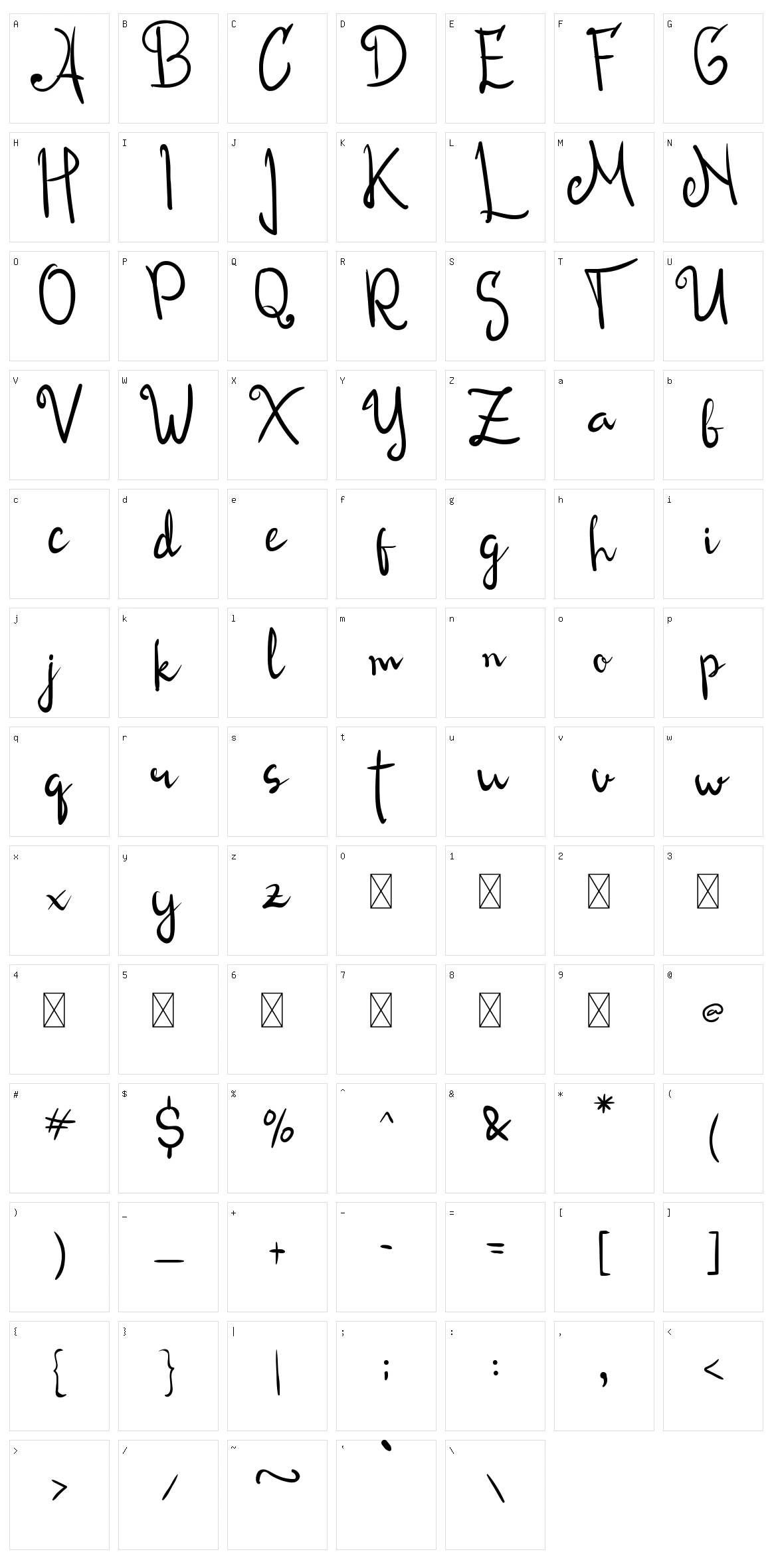 Roseline Script Character Set