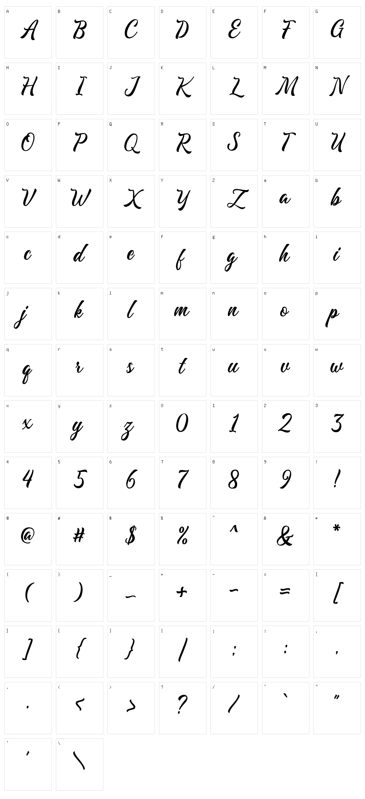 Majestika Script Character Set