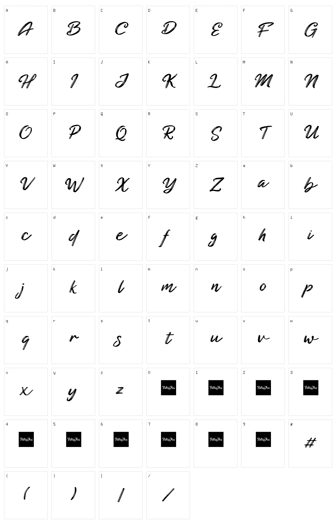 Blackened Script Character Set