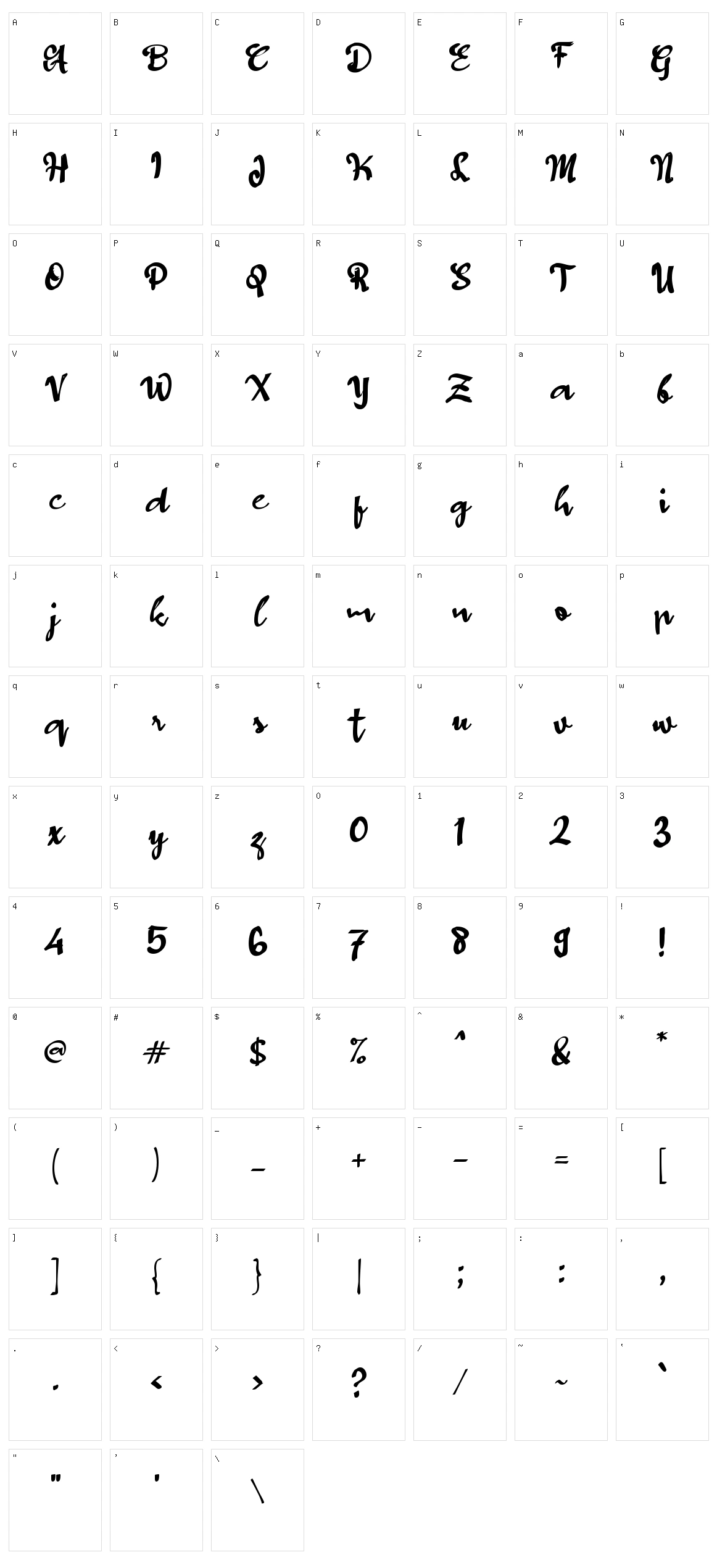 d Dahulu Script Character Set