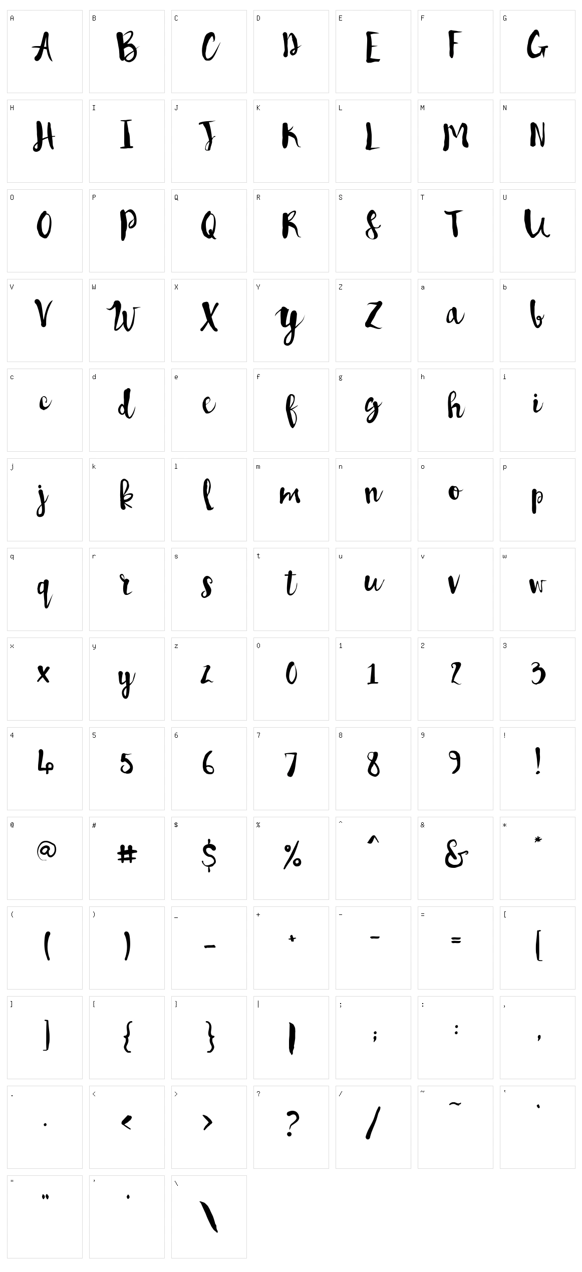 Pennellino Character Set