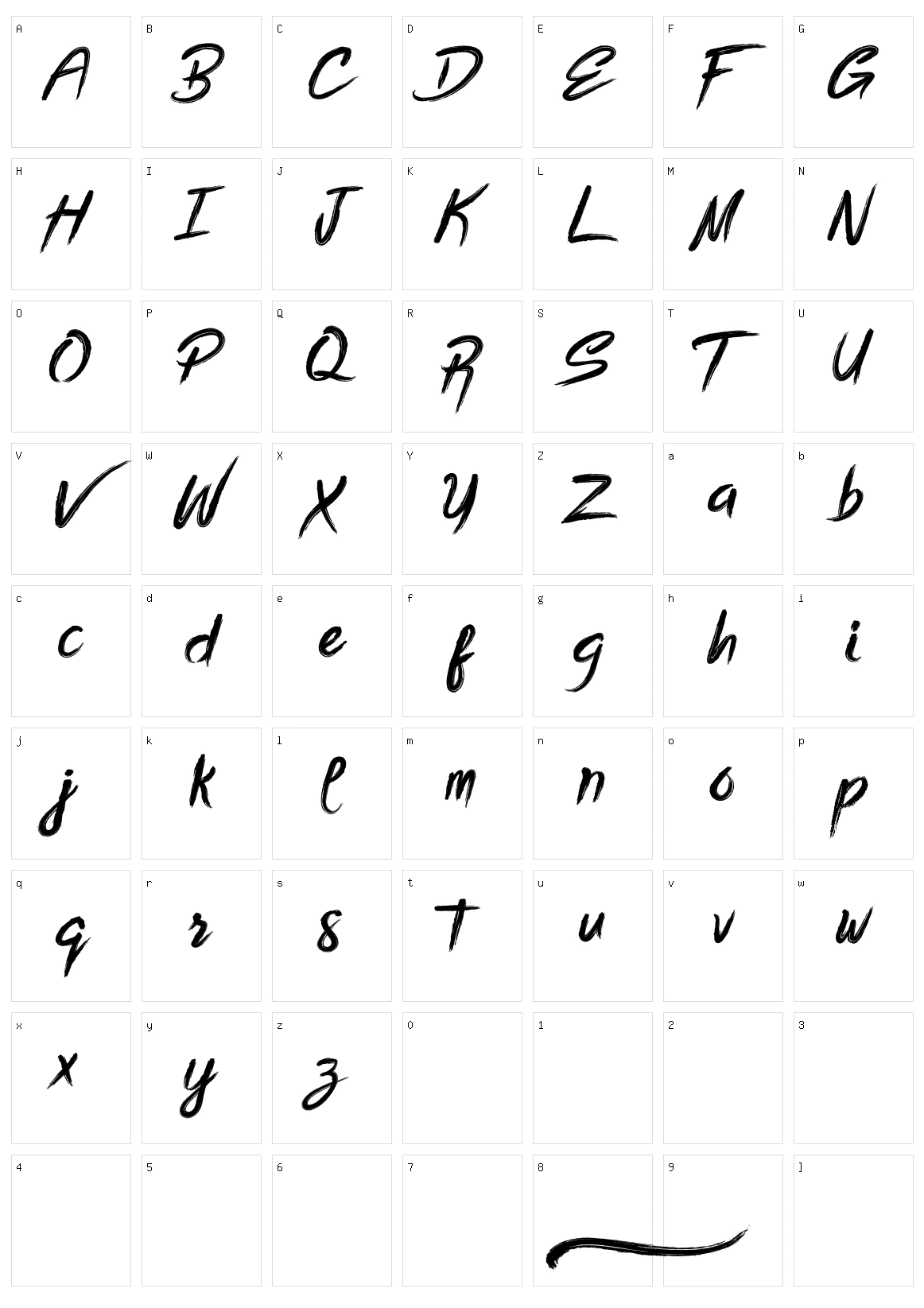 Bottomless Script Character Set