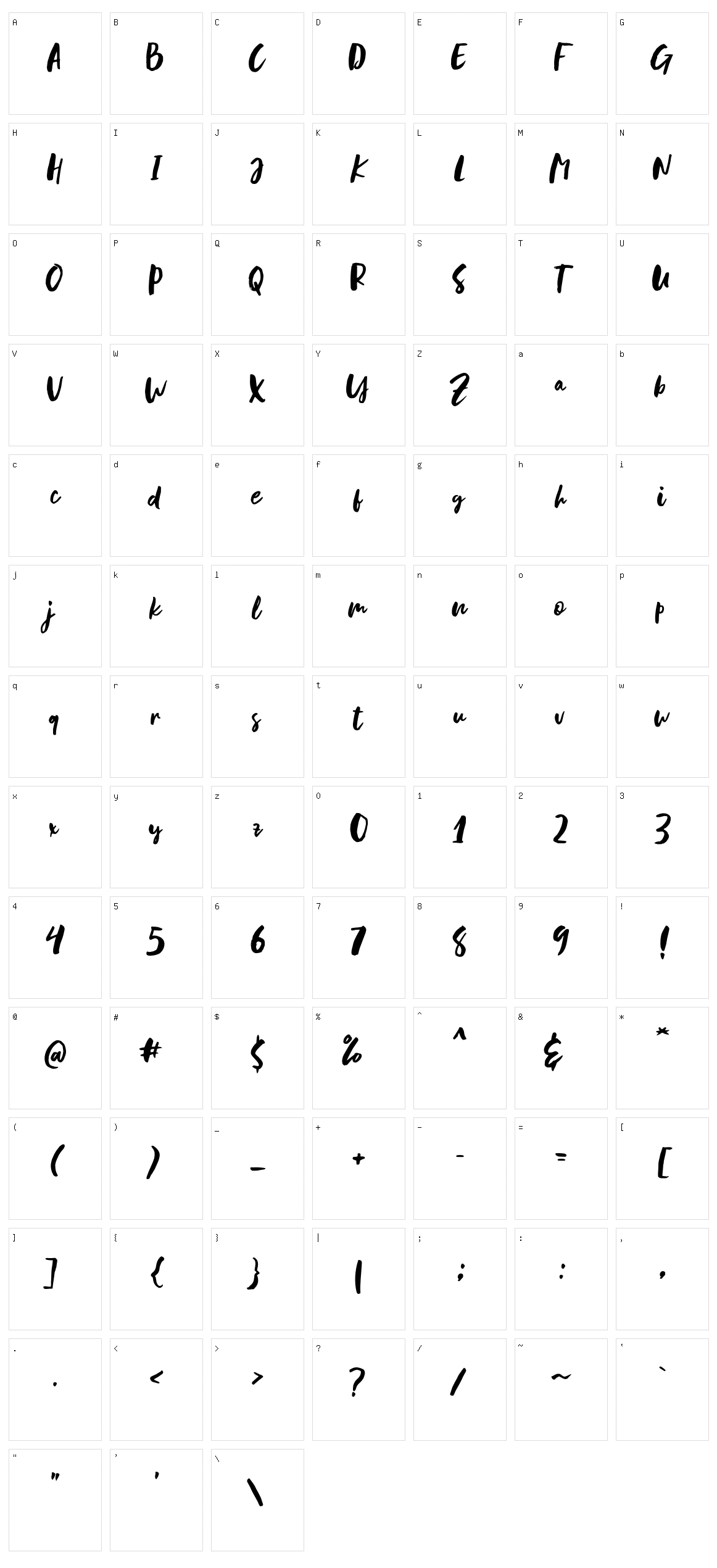Blastpink Script Character Set
