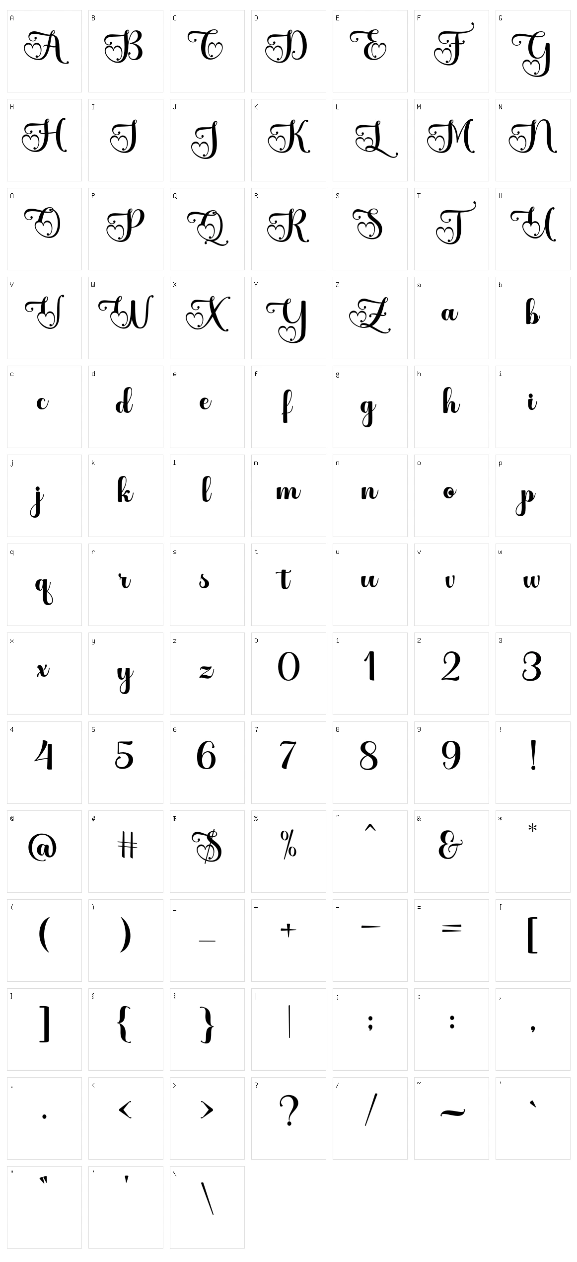 Alista Script Character Set