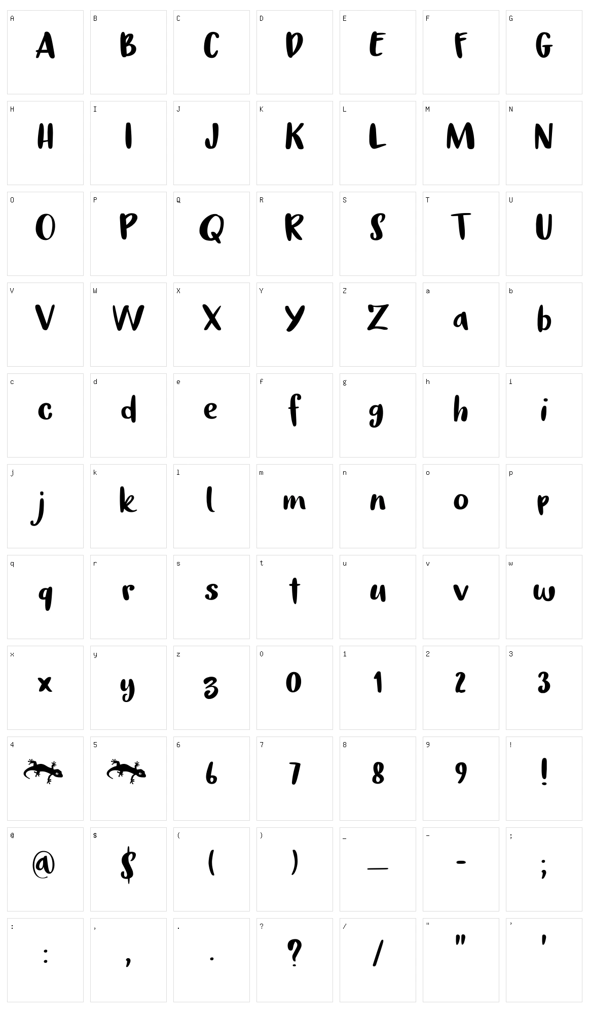 Tokeh Character Set