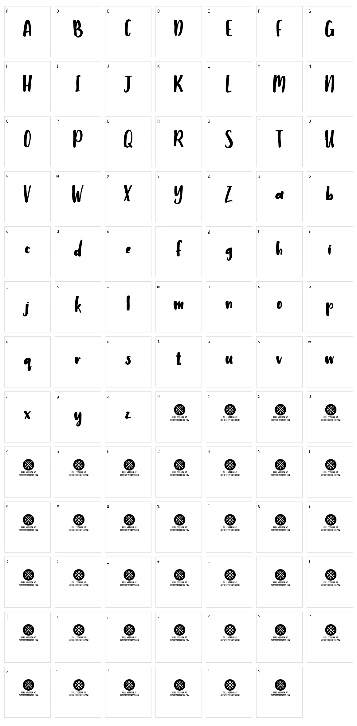 Humbley Script Character Set
