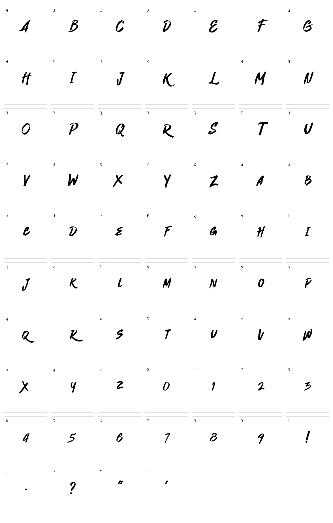 Quickzag Character Set