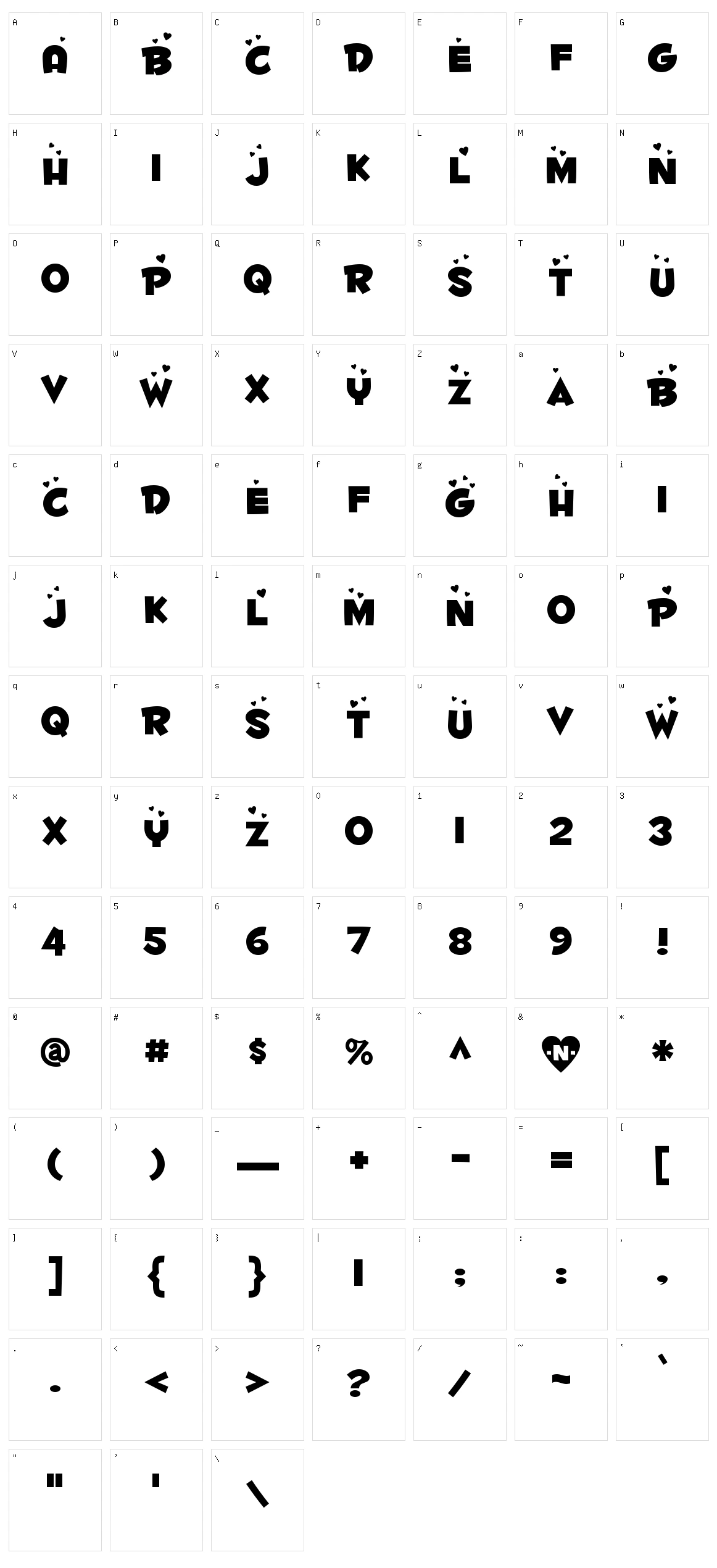 Fontdinerdotcom Luvable Character Set