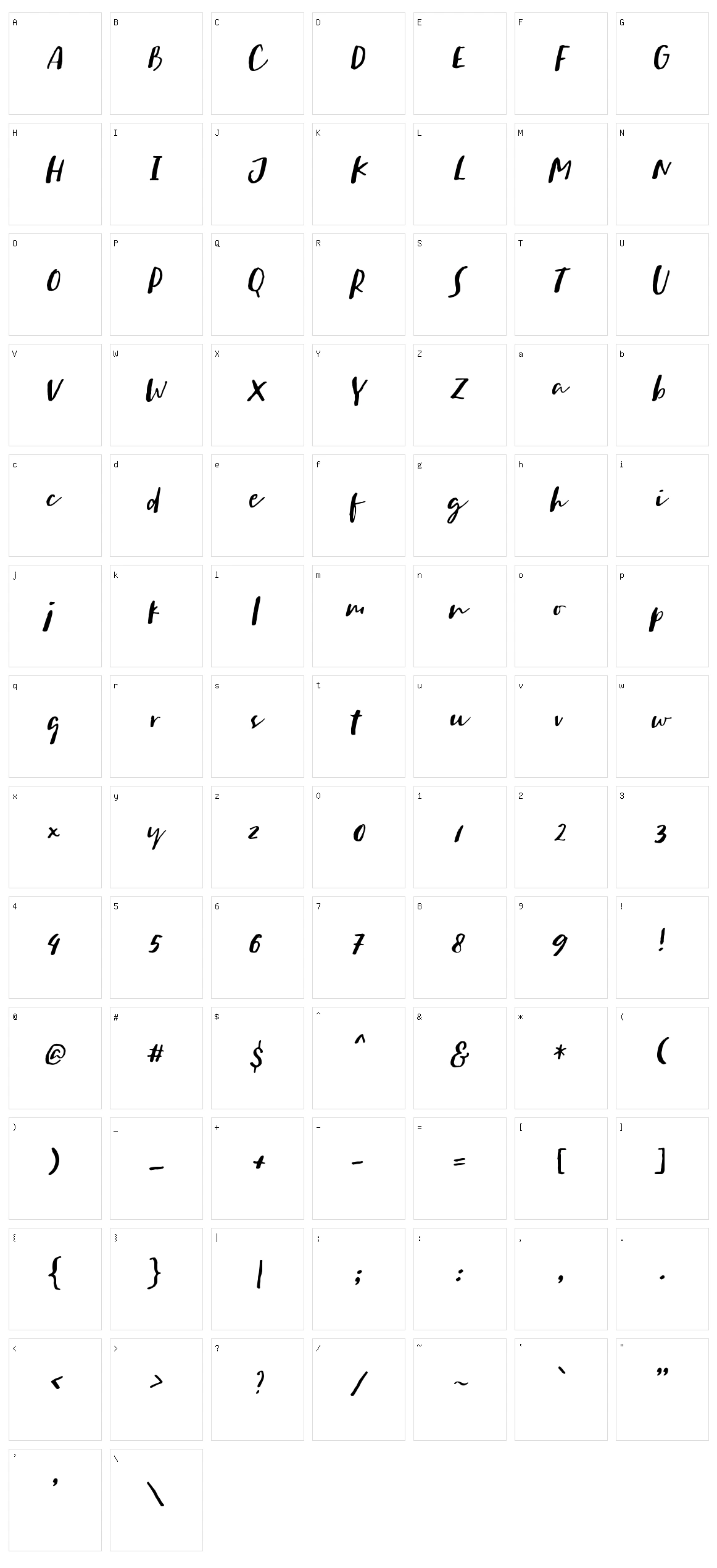 Sachie Script Character Set