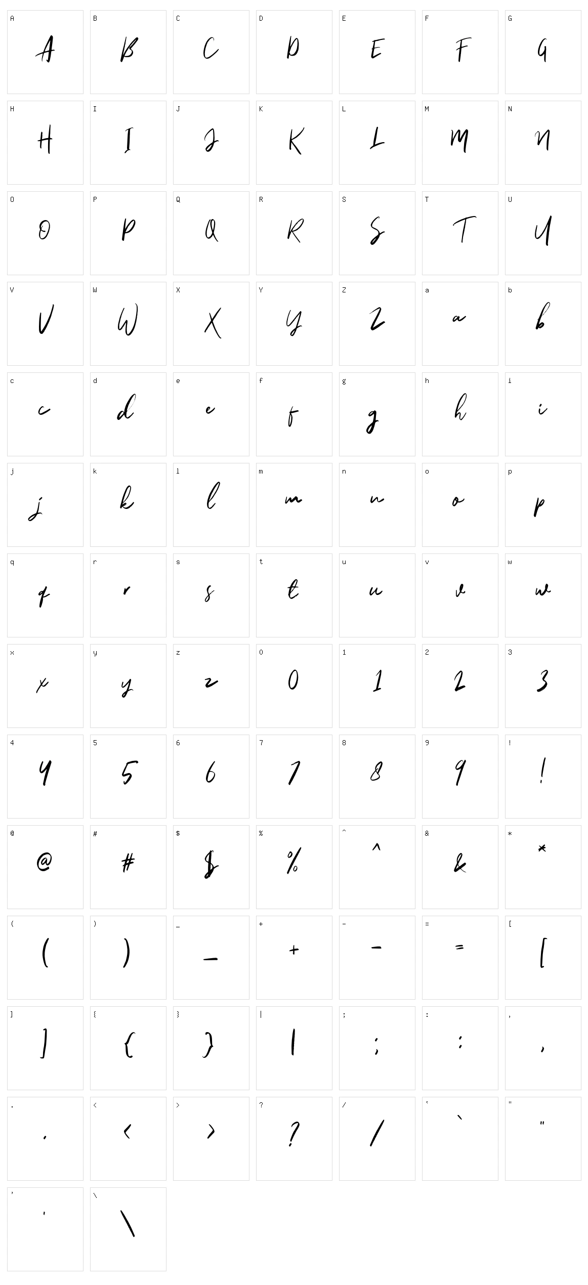 Callonsky Script Character Set
