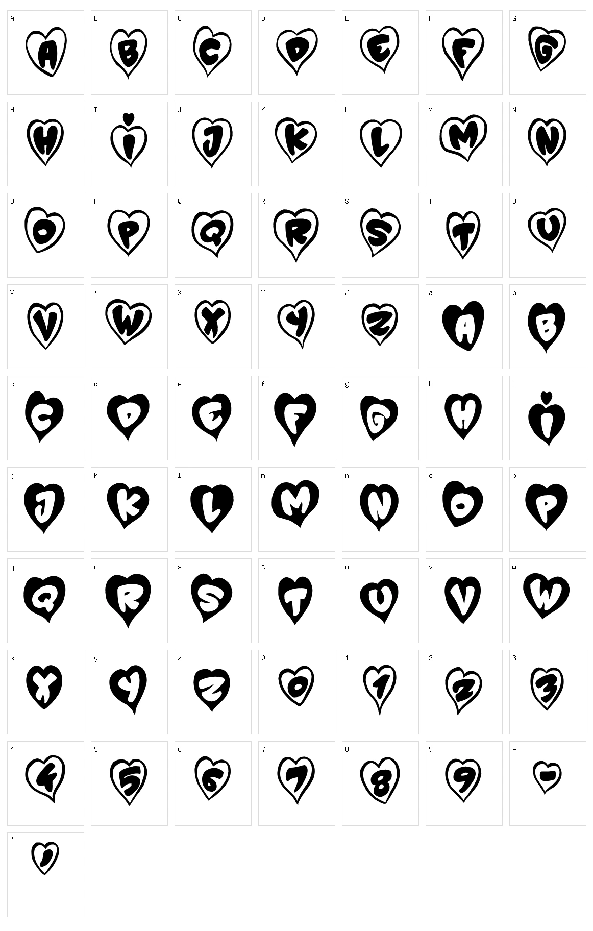 P'tit Coeur d'Amour Character Set