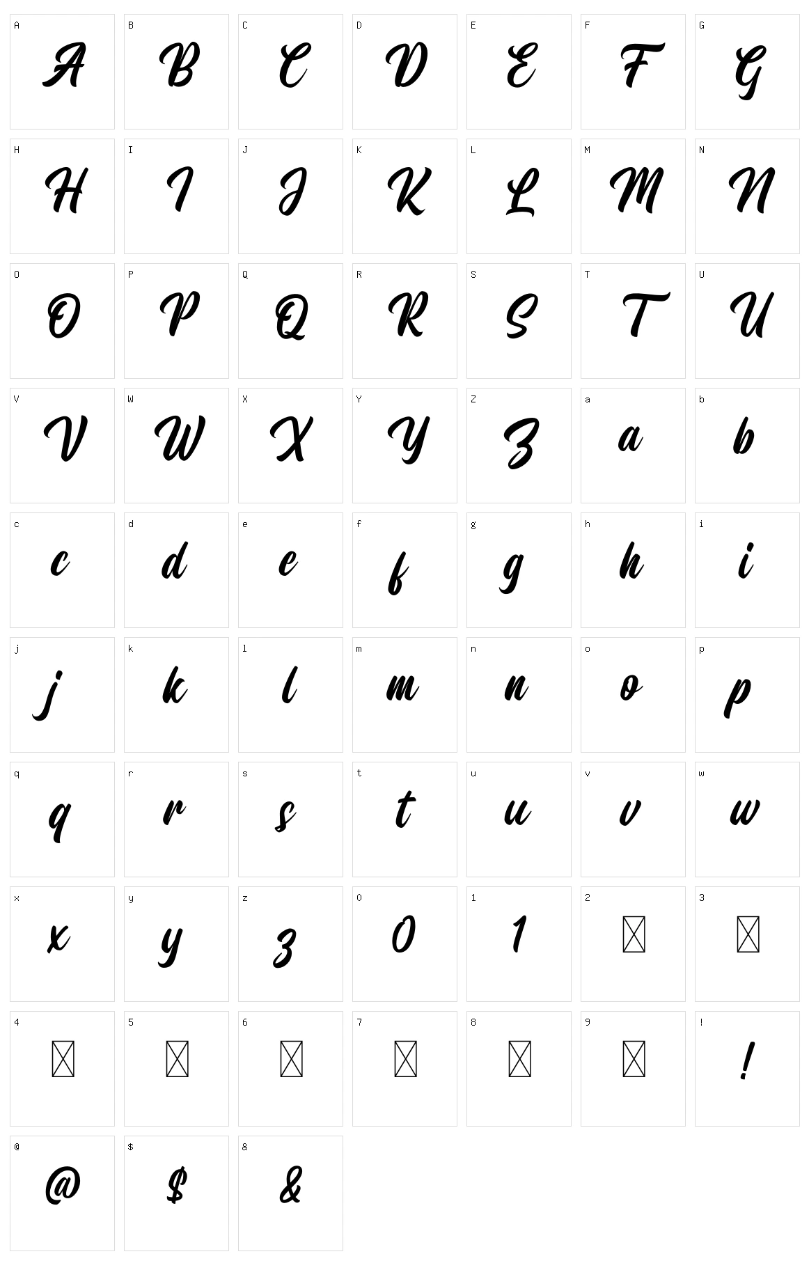 Monteners Script Character Set