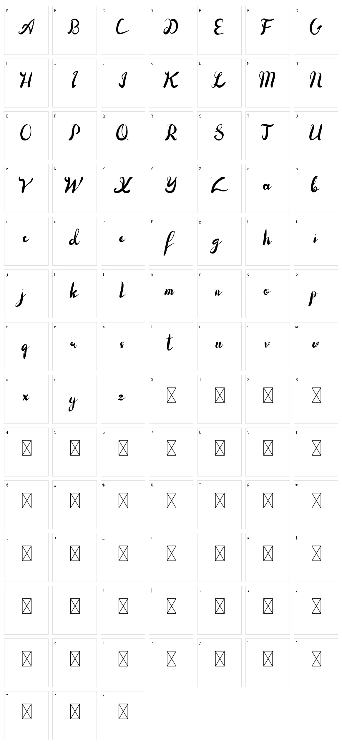 Selfies Script Character Set