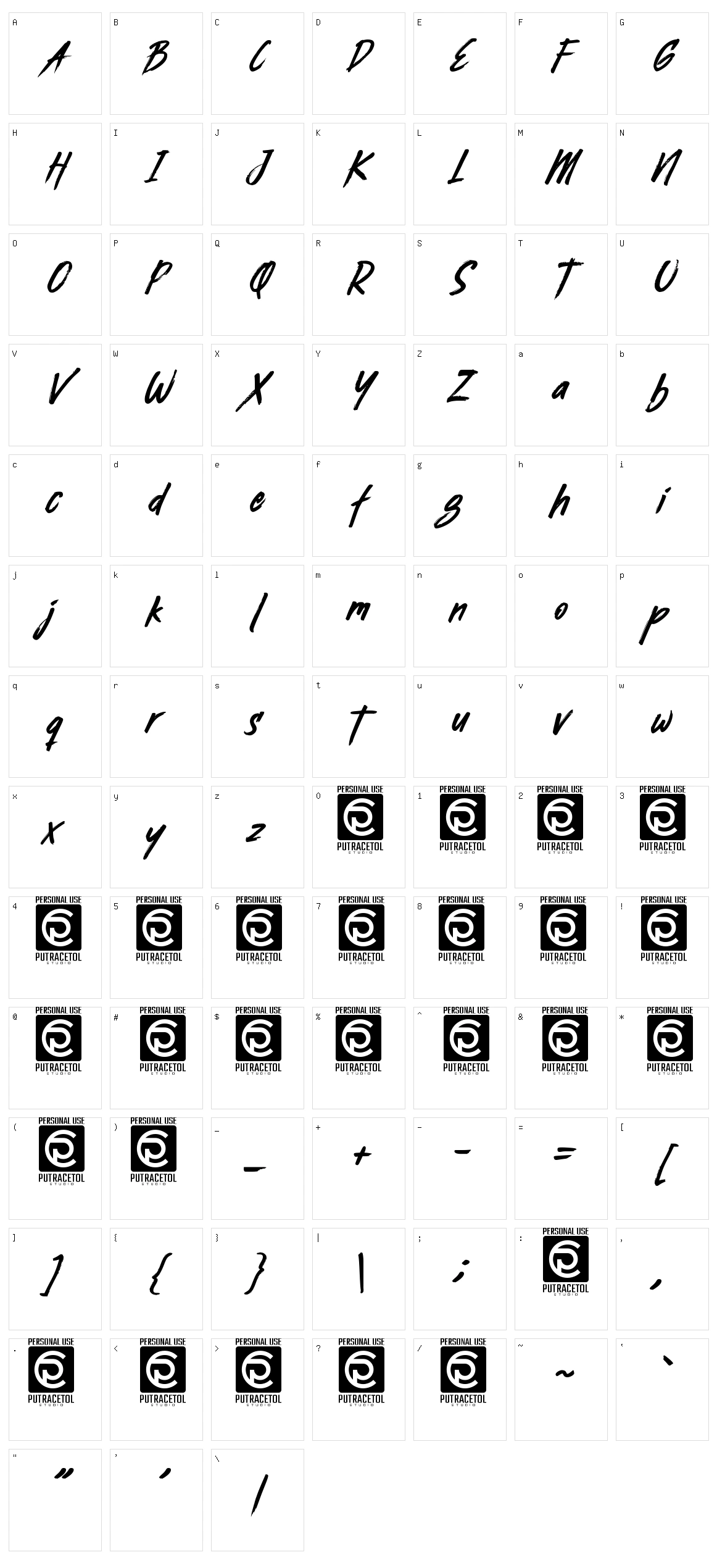Busther Character Set
