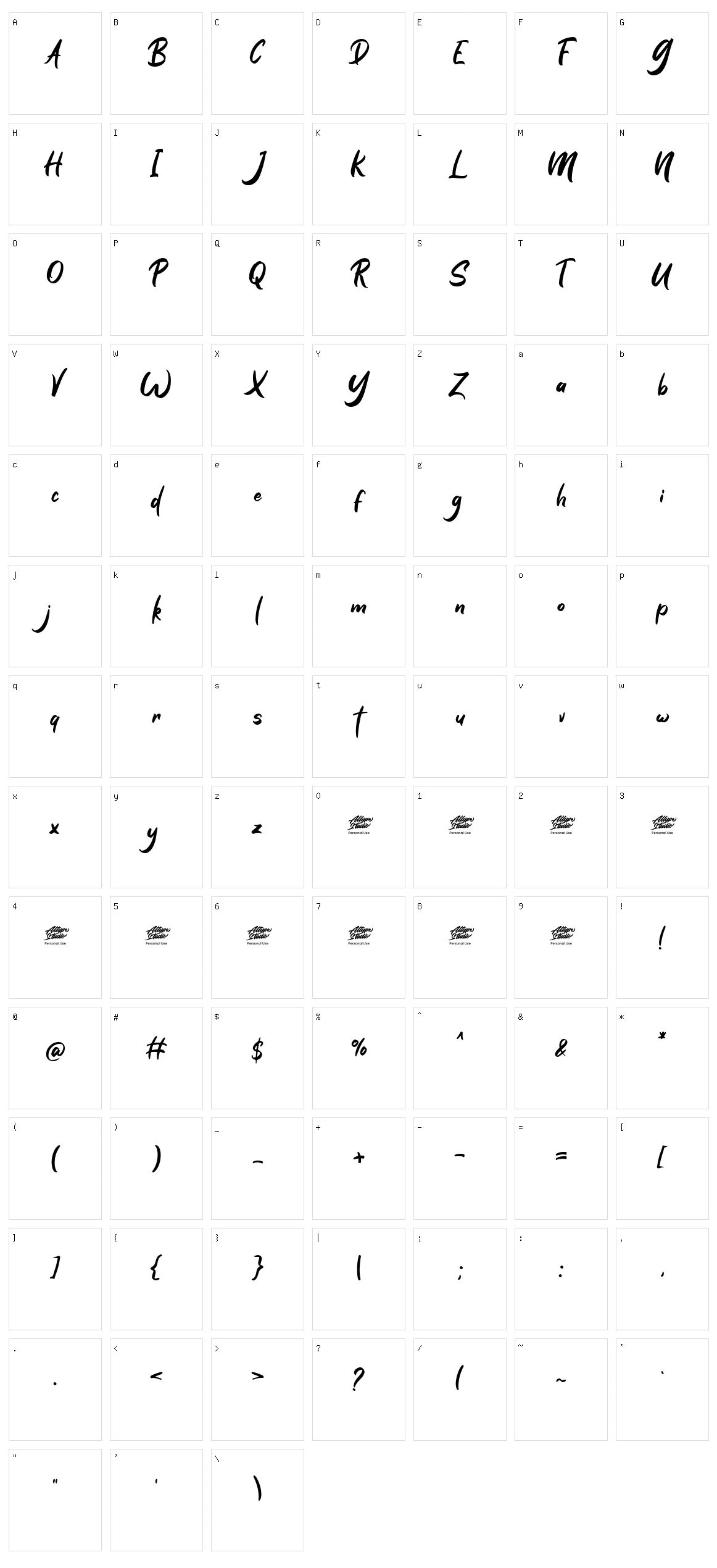 Bella Notes Character Set