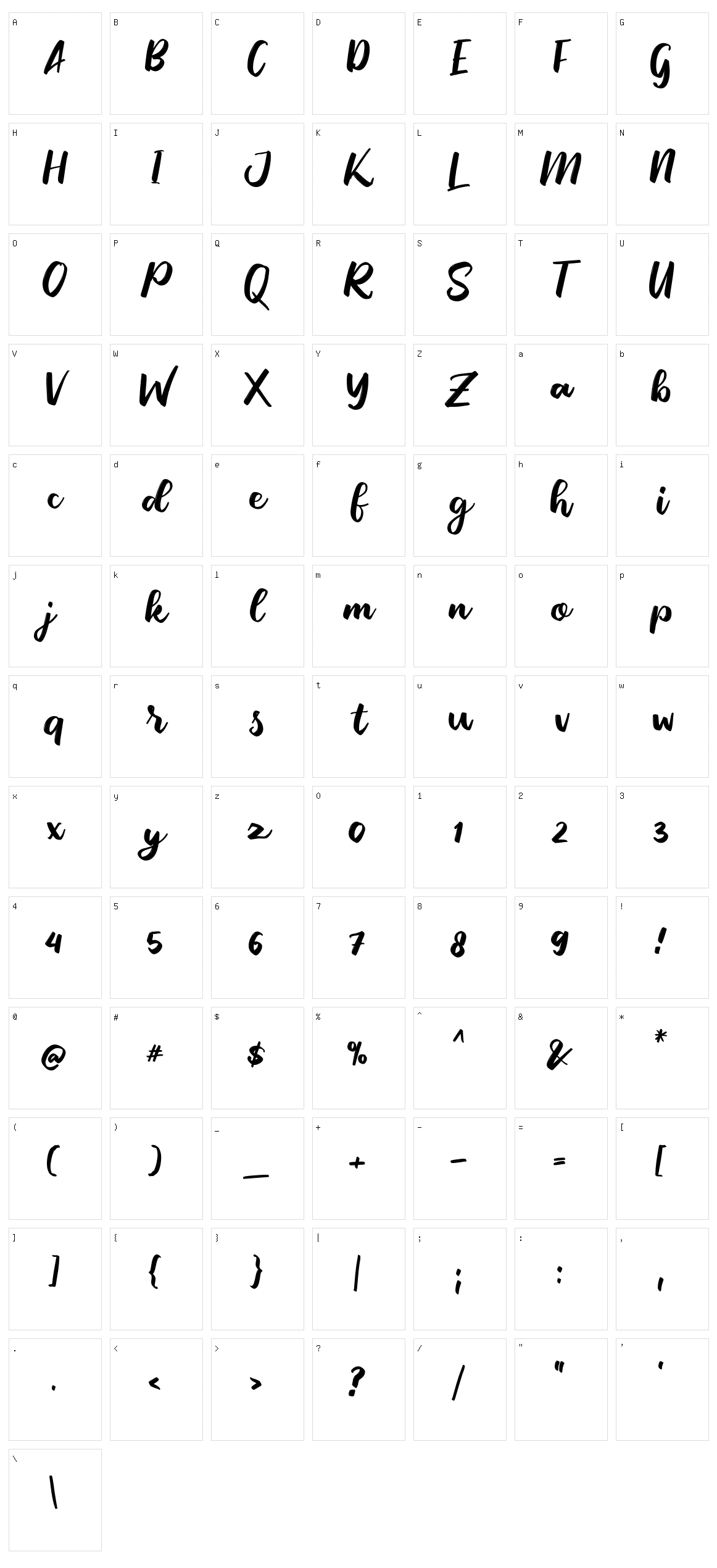 Daniel Script Character Set
