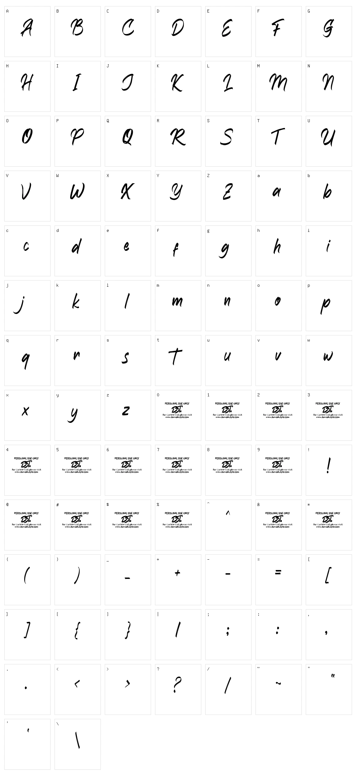 Handtagle Character Set
