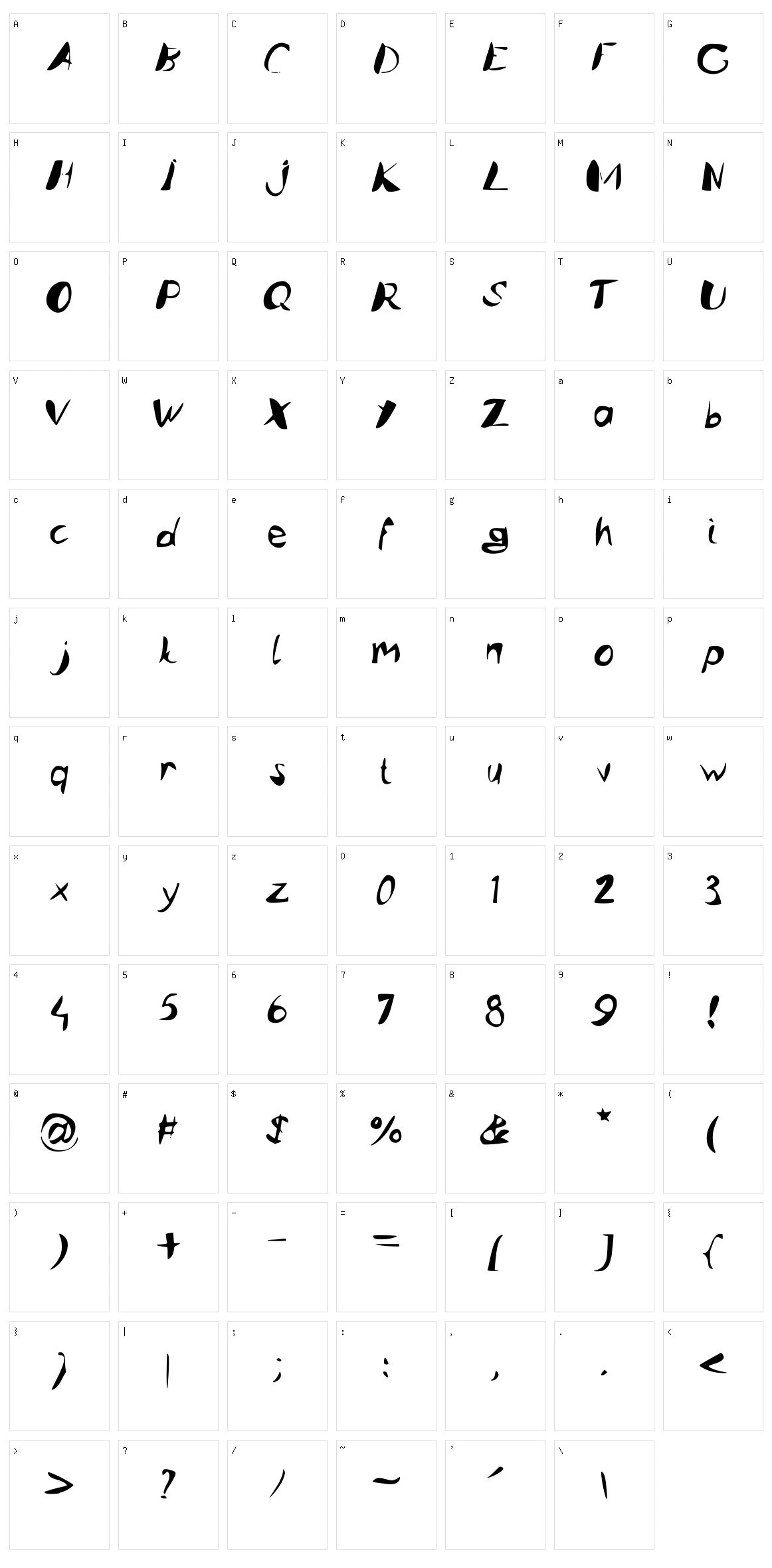 Caligstroy Character Set