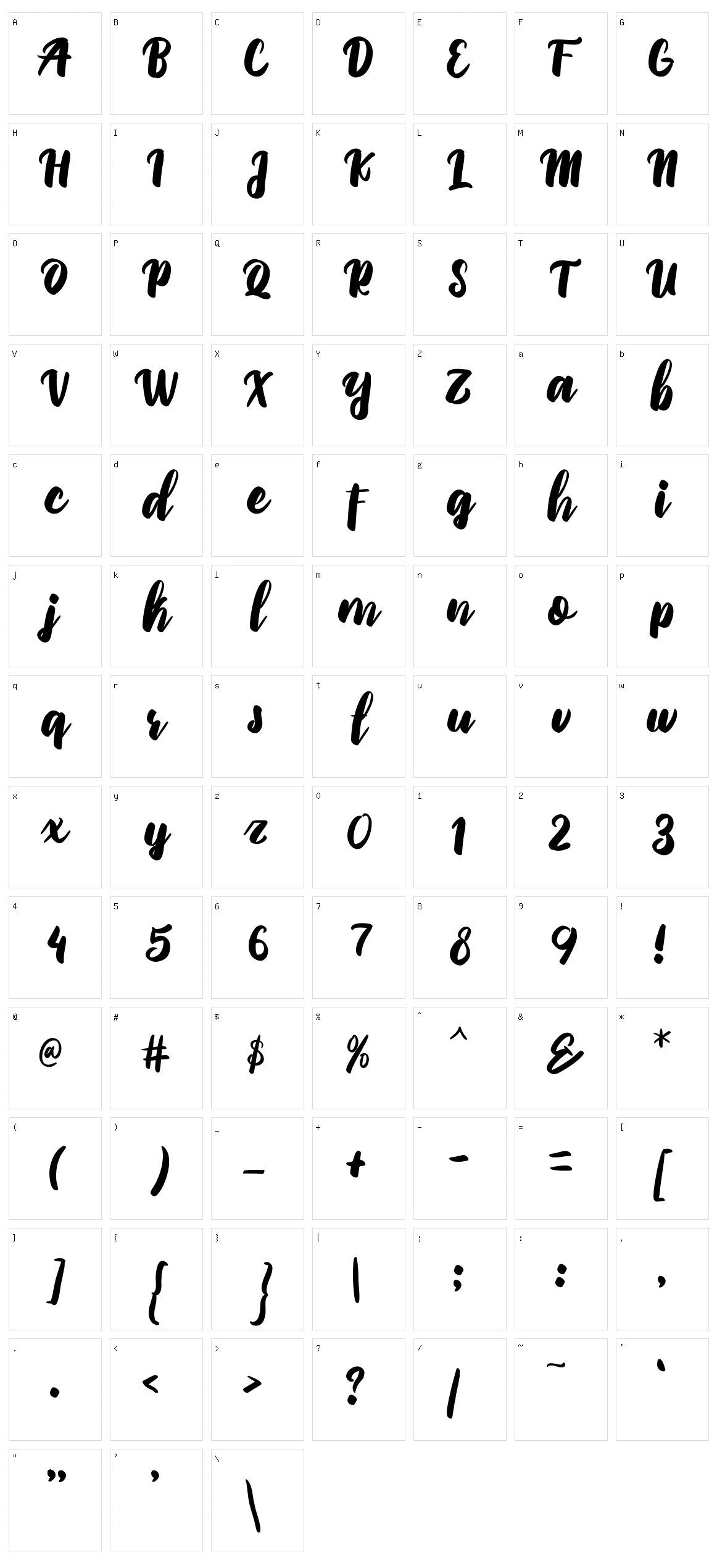 Priscillia Script Character Set