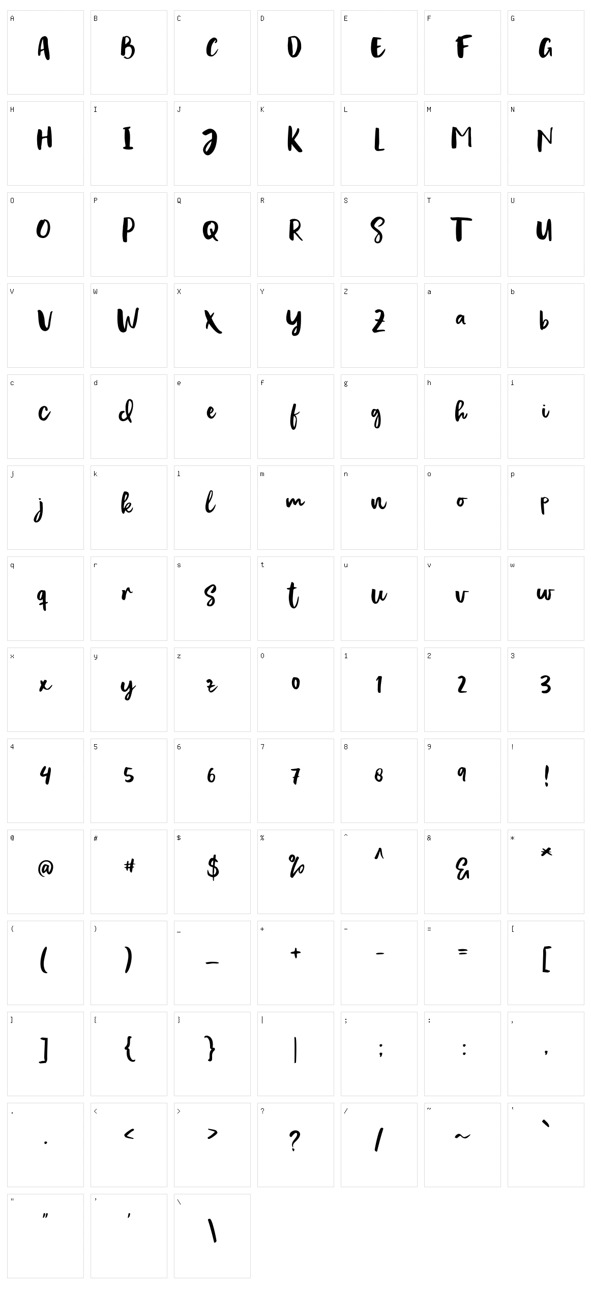 Evertone Script Character Set