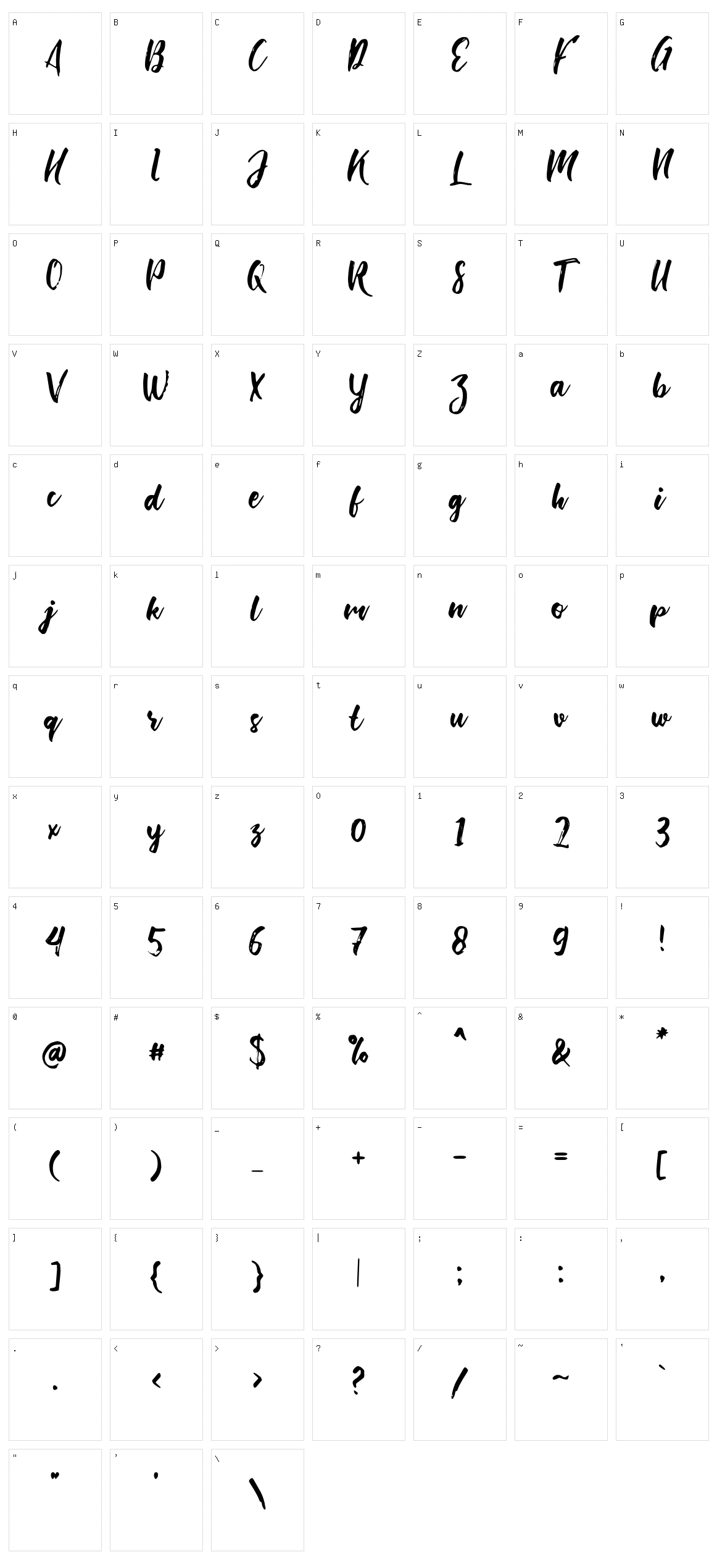Bishella Script Character Set