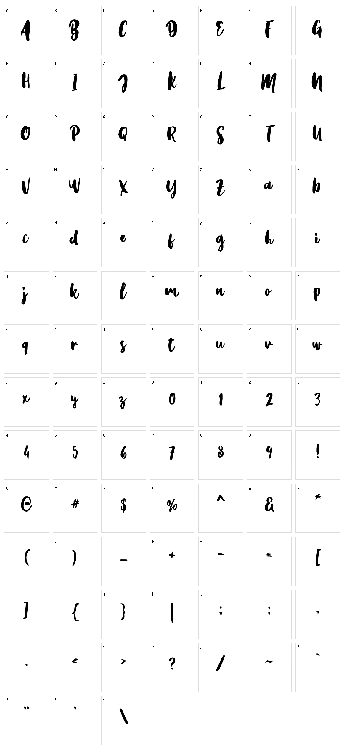 Kristale Script Character Set