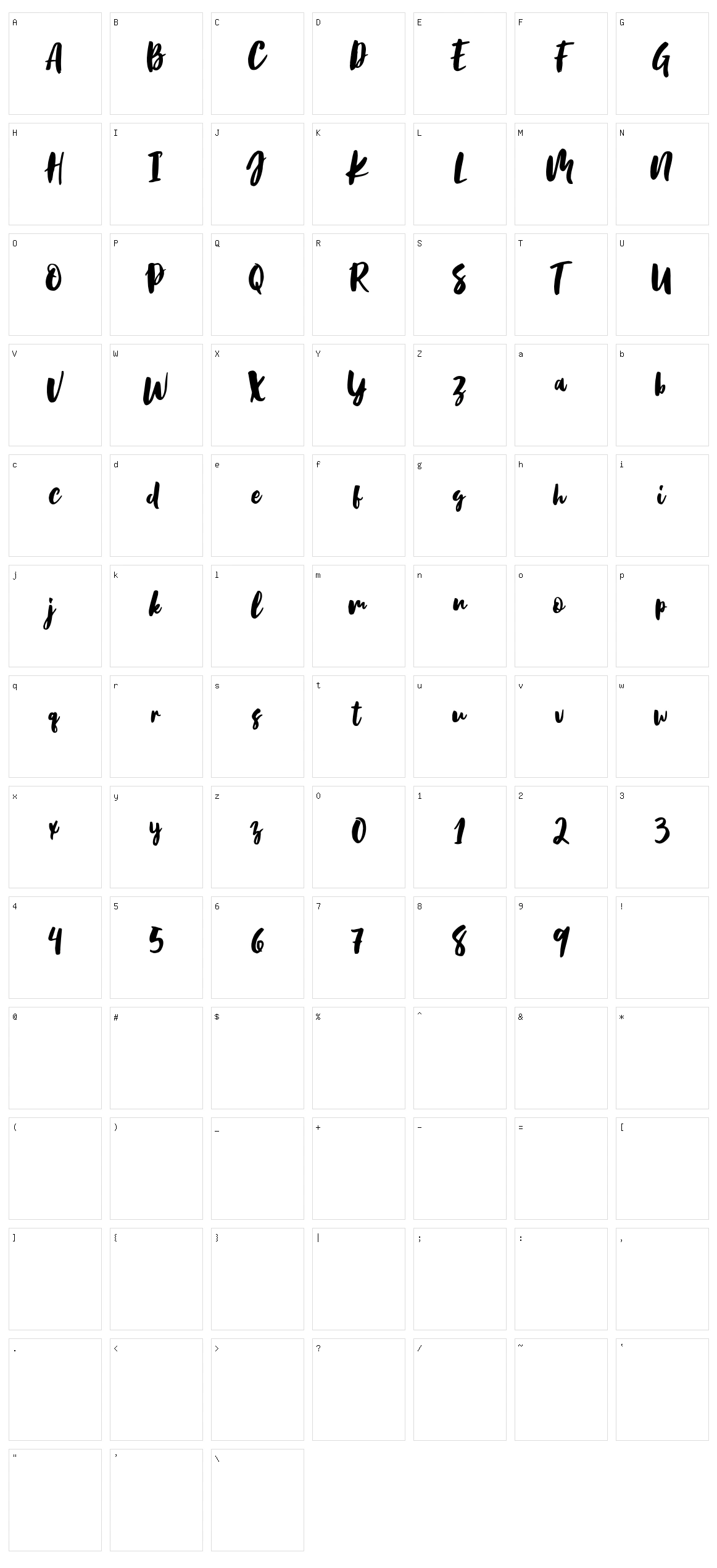 Birabella Script Character Set