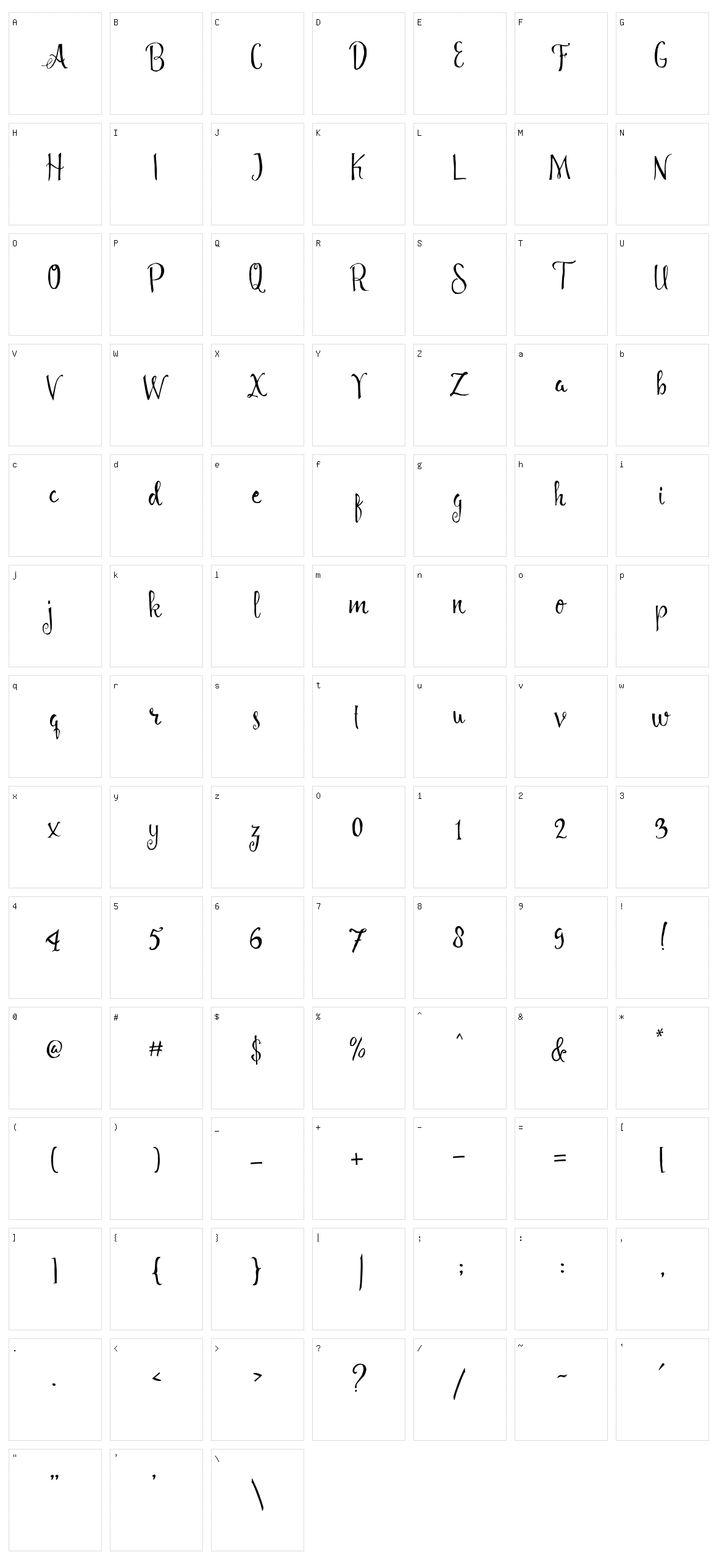 Angelia Script Character Set