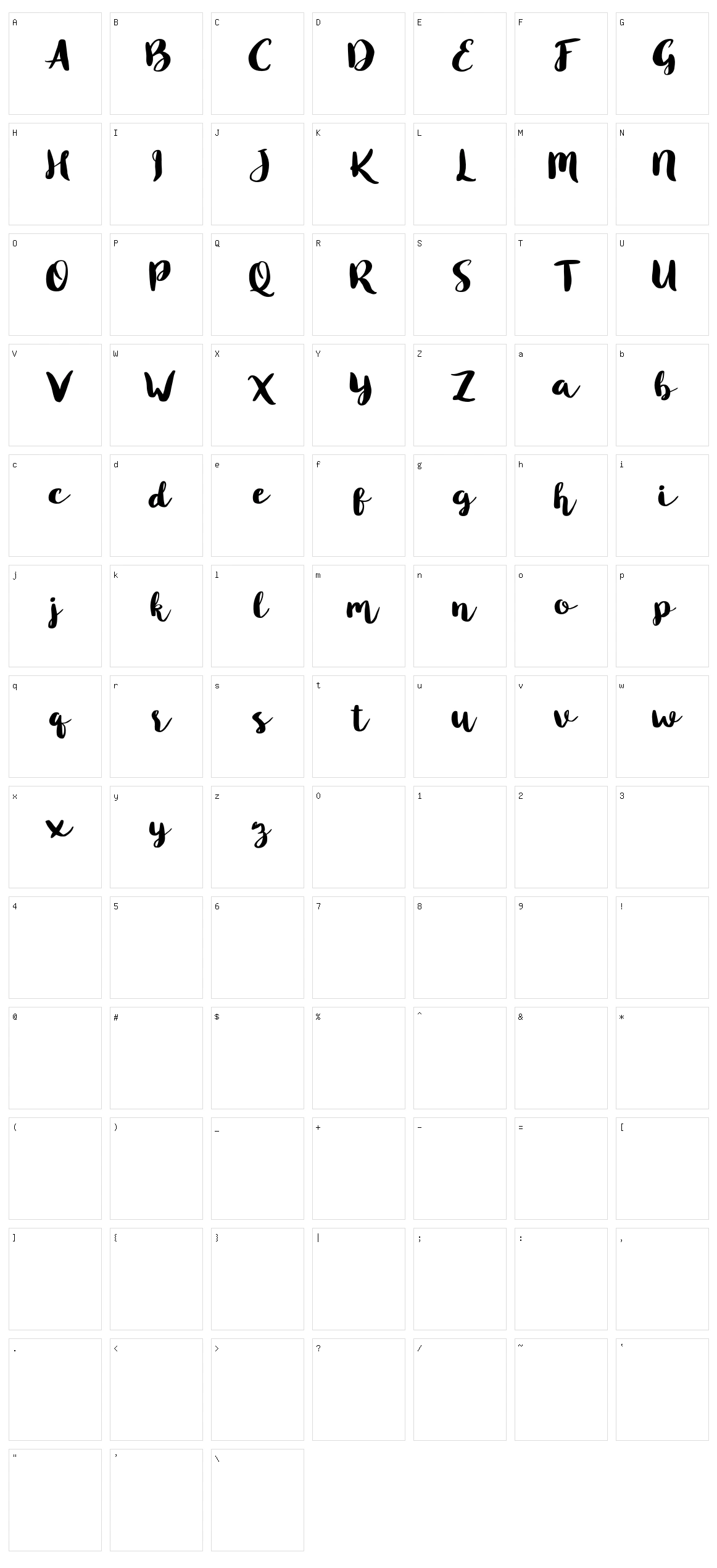 Blusty Script Character Set