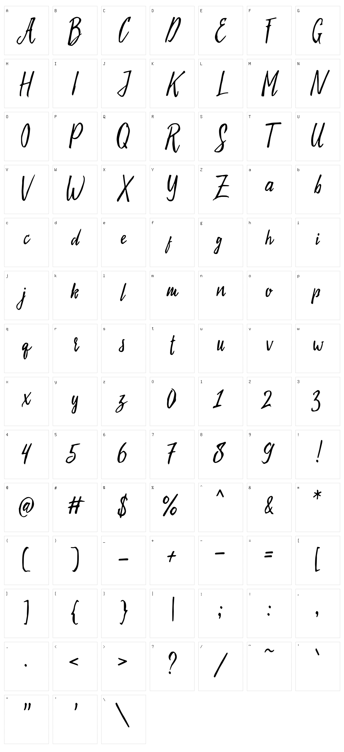 Evelyne Script Character Set
