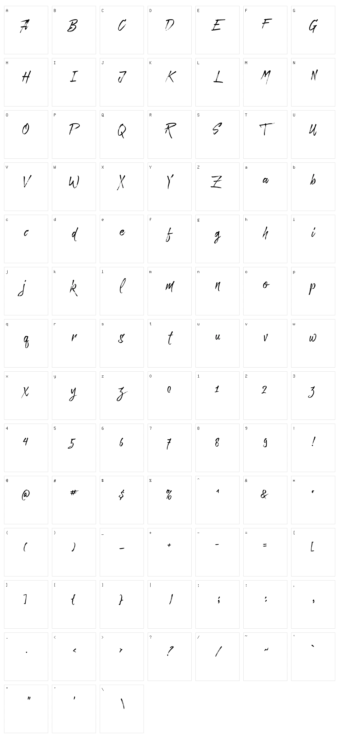Paradise Typeface Character Set