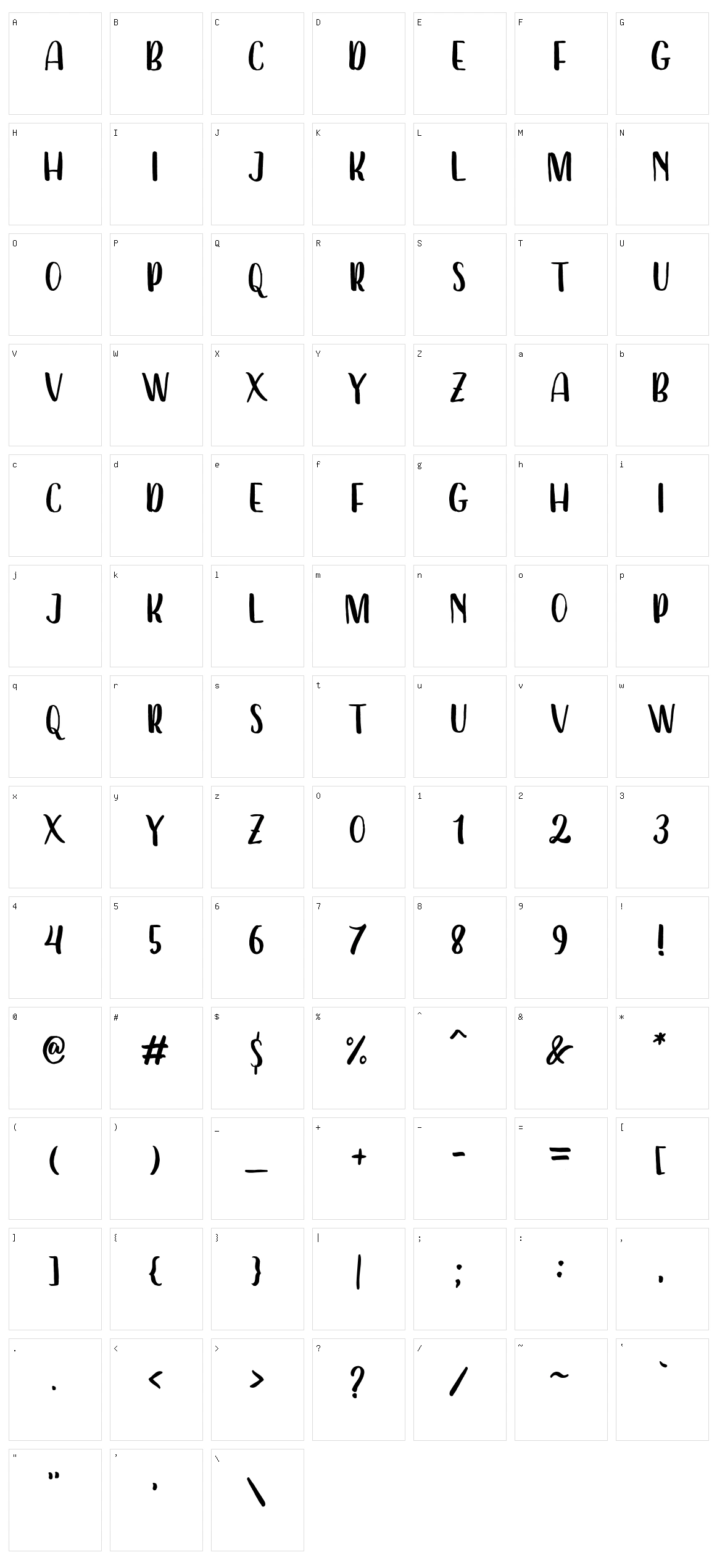 Dearday Script Character Set