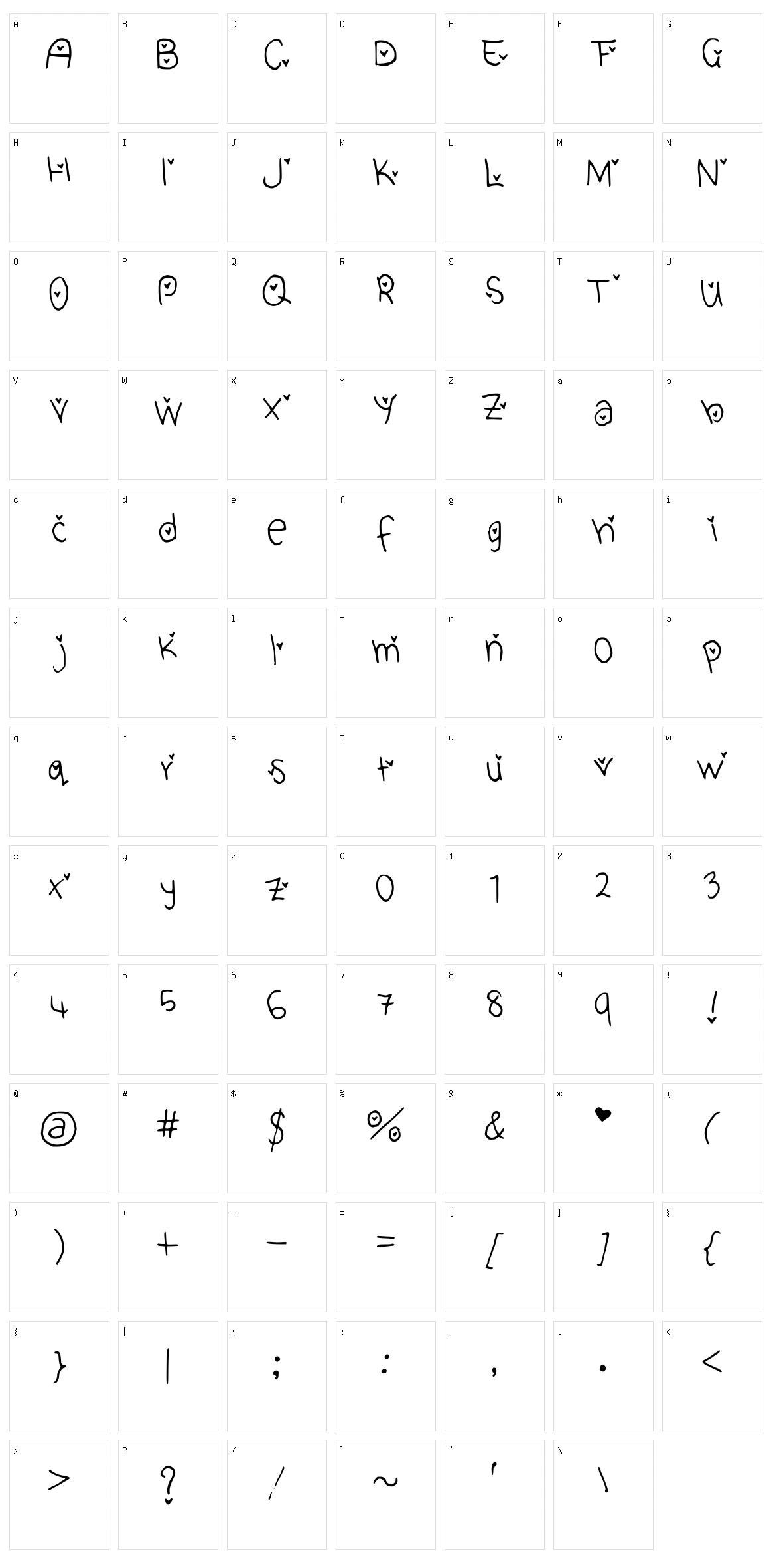 Cute Heart Font Character Set
