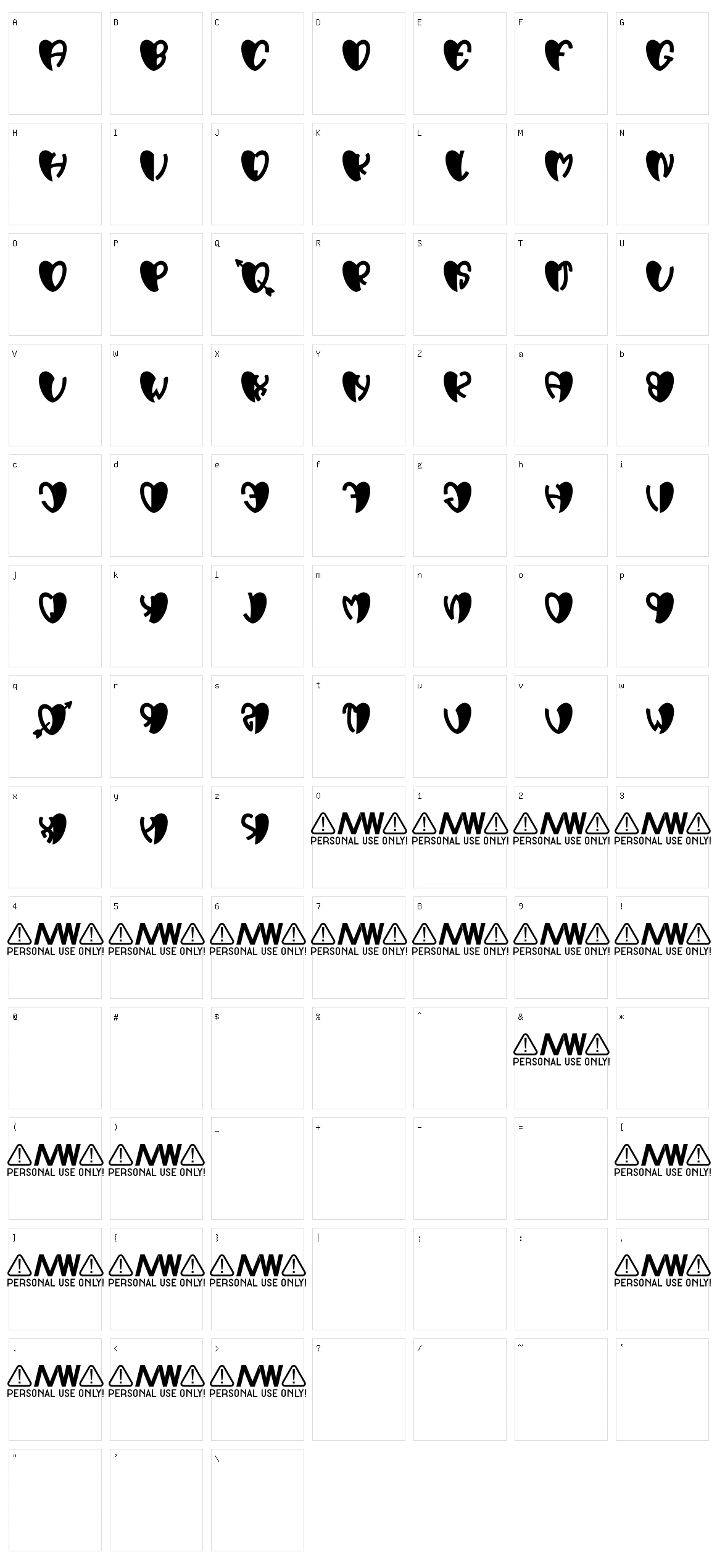 Valentine One Character Set
