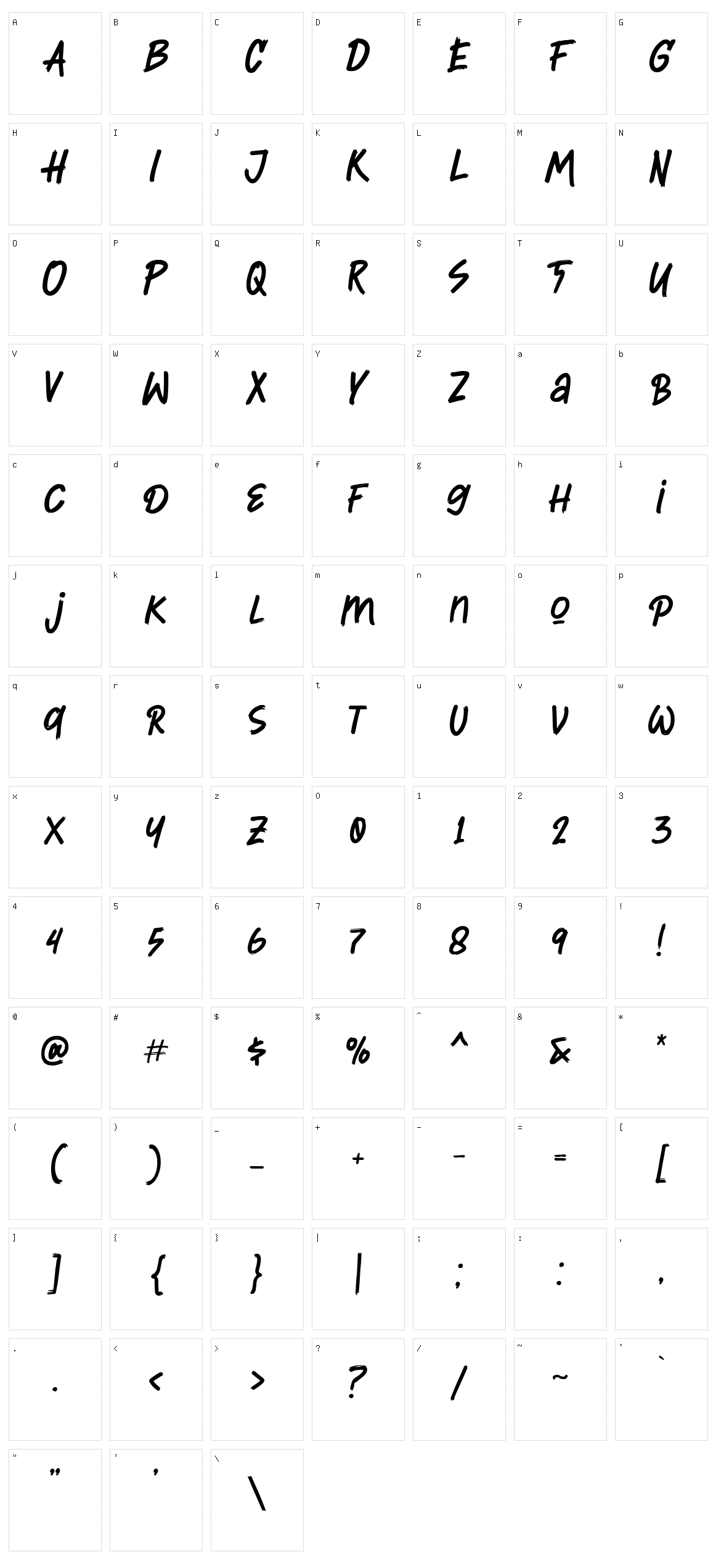 Hirolens Character Set