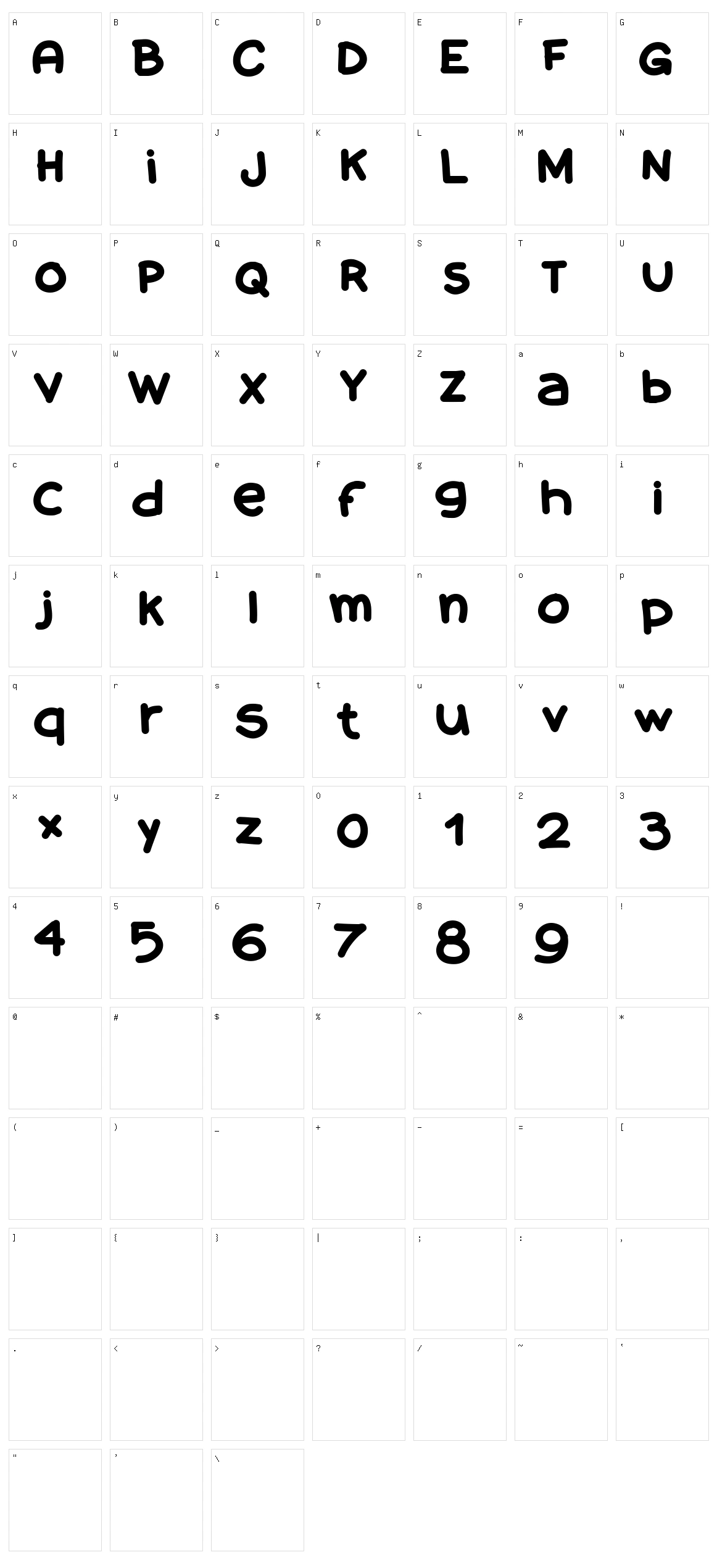 A Mano Blaxtendida Character Set